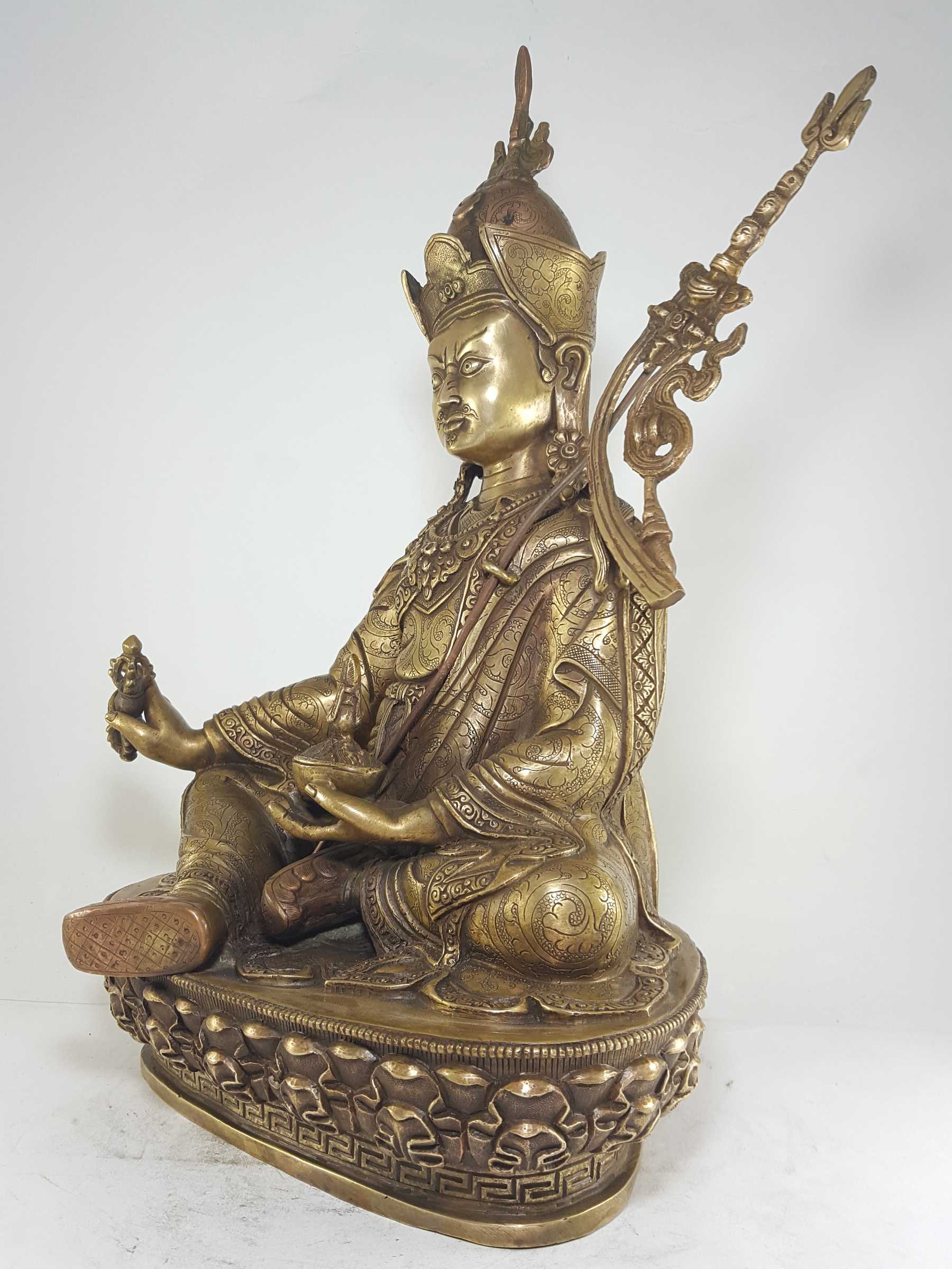 Original Statue Of Guru Padmasambhava In Natural Bronze Finishing