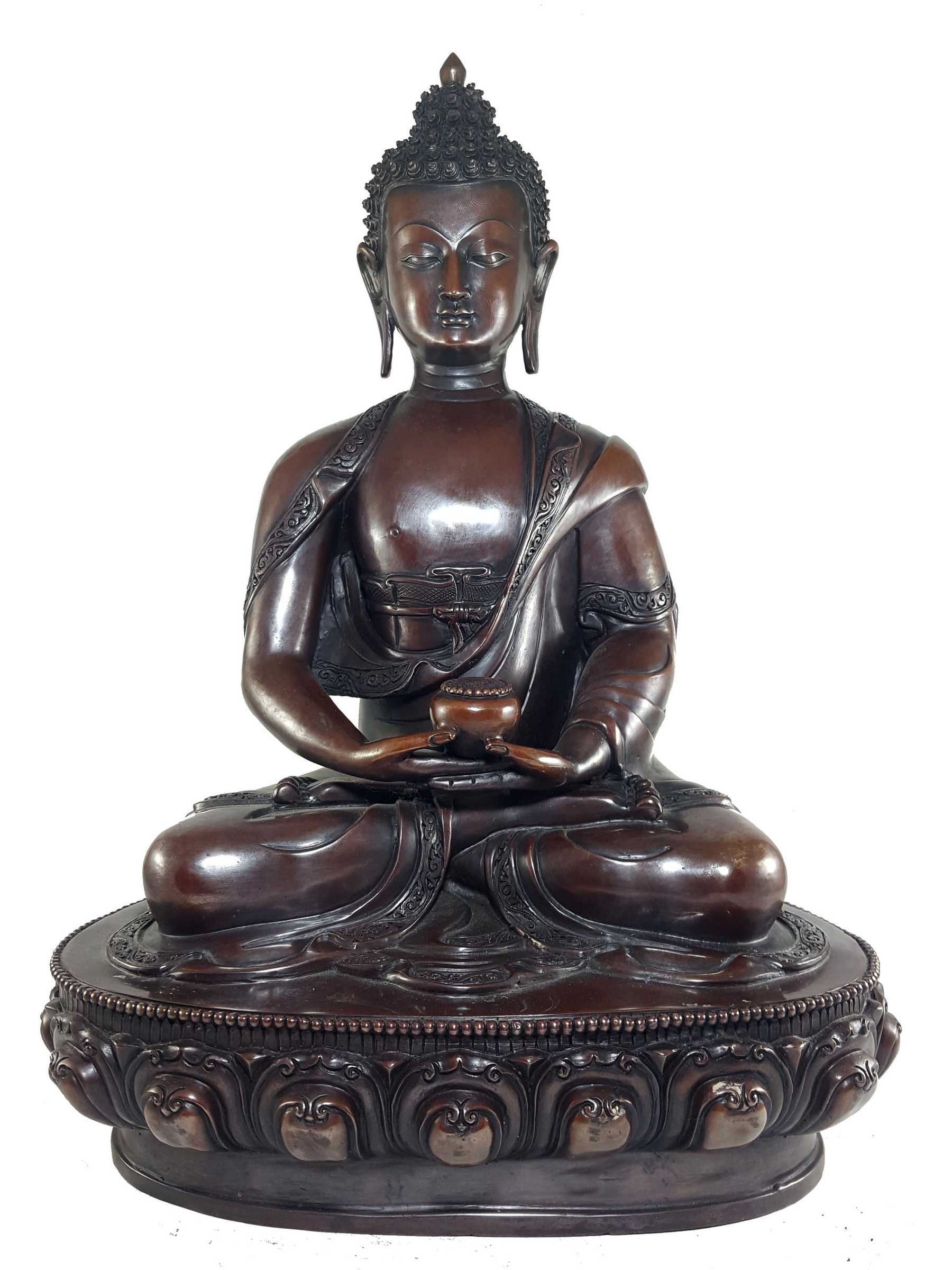 Statue Set Of Shakyamuni Buddha, Amitabha Buddha And Medicine Buddha In Chocolate Finishing