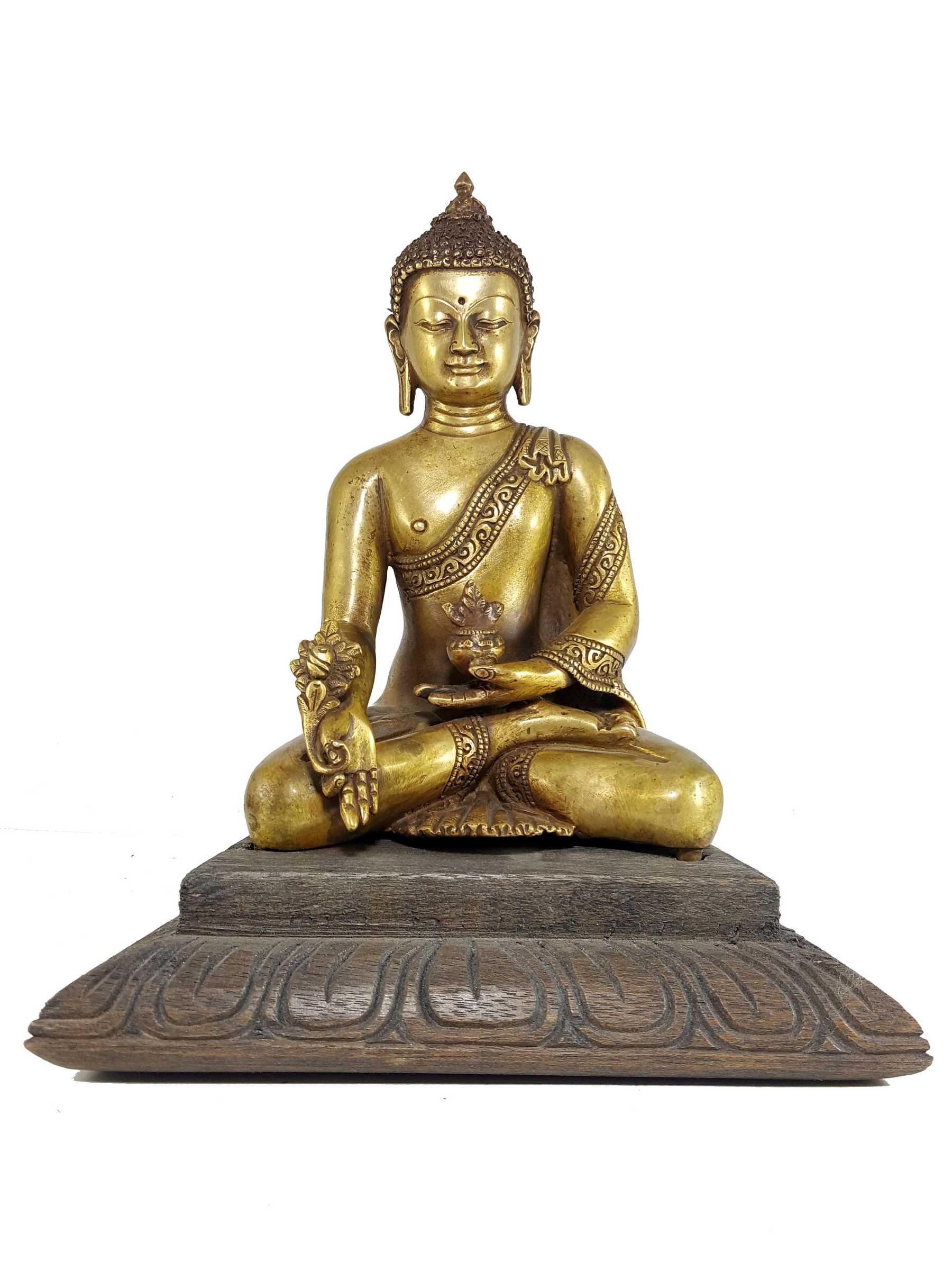 Statue Set Of Shakyamuni Buddha, Amitabha Buddha And Medicine Buddha In Bronze Finishing With Wooden Base