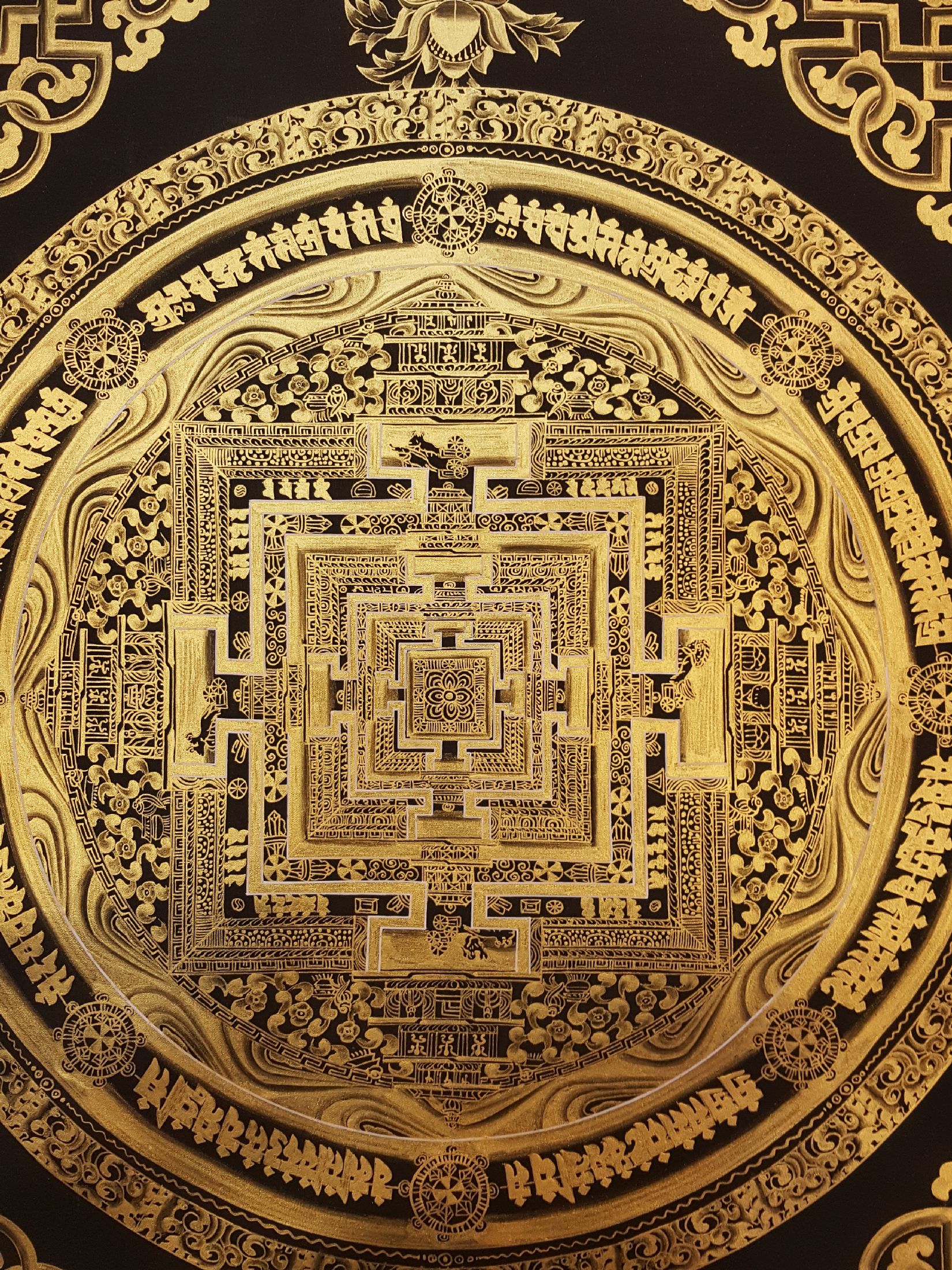 Tibetan Kalachakra Mandala Thangka Painting On Golden Color Only <span Style=