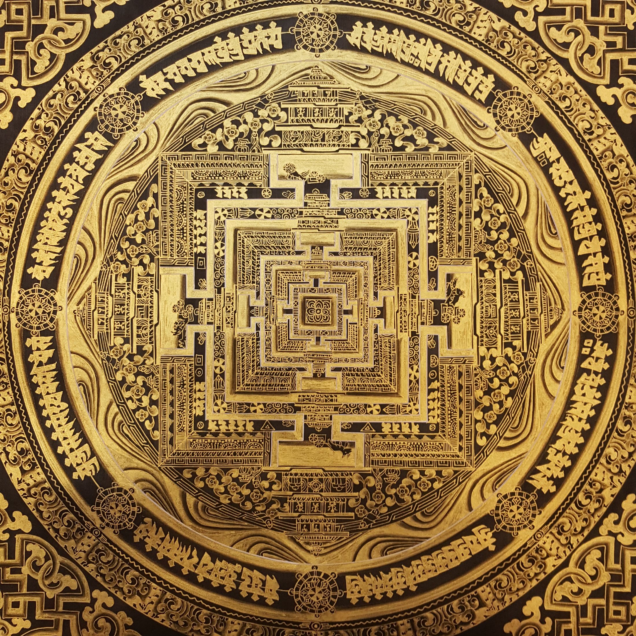 Tibetan Kalachakra Mandala Thangka Painting On Golden Color Only <span Style=