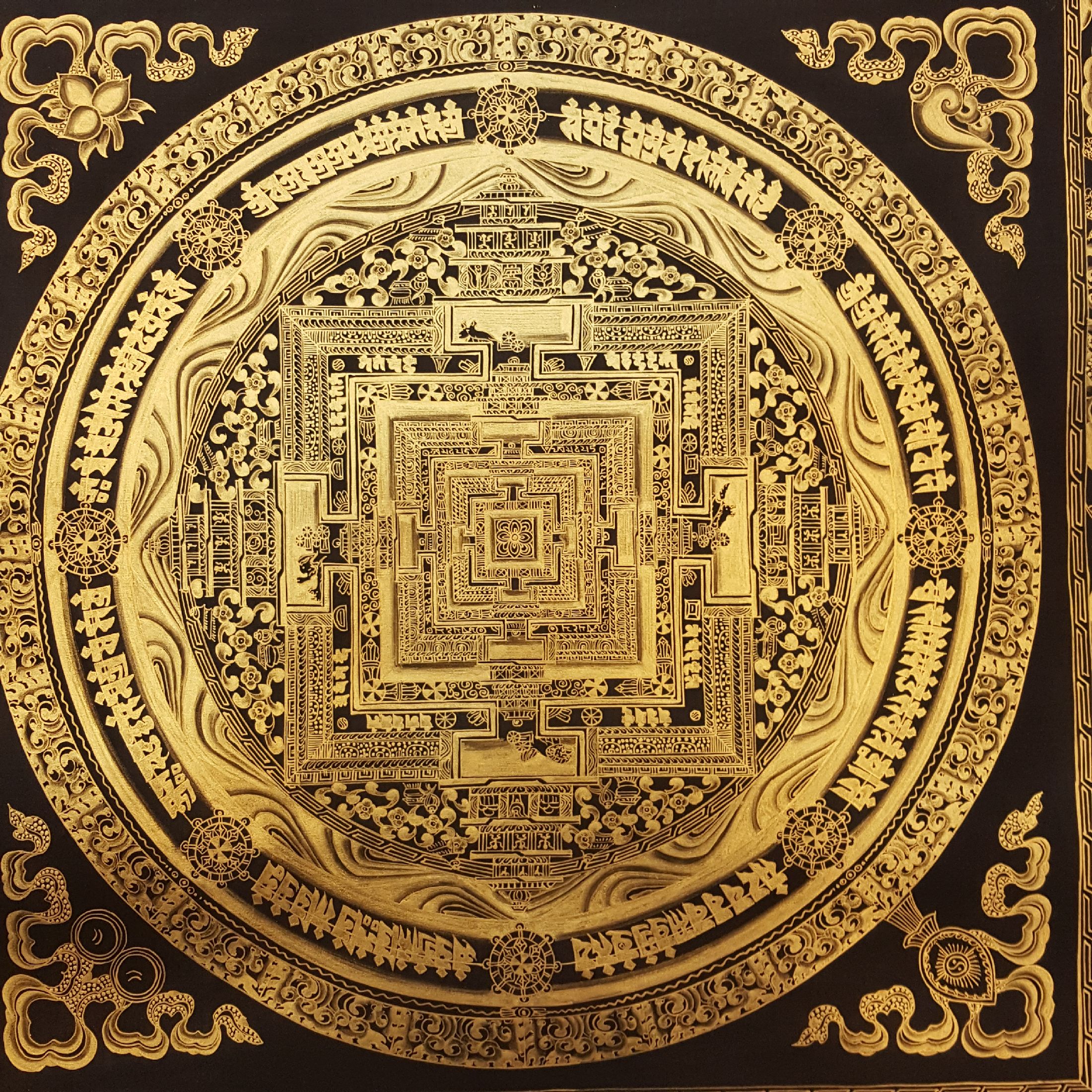 Tibetan Kalachakra Mandala Thangka Painting On Golden Color Only <span Style=