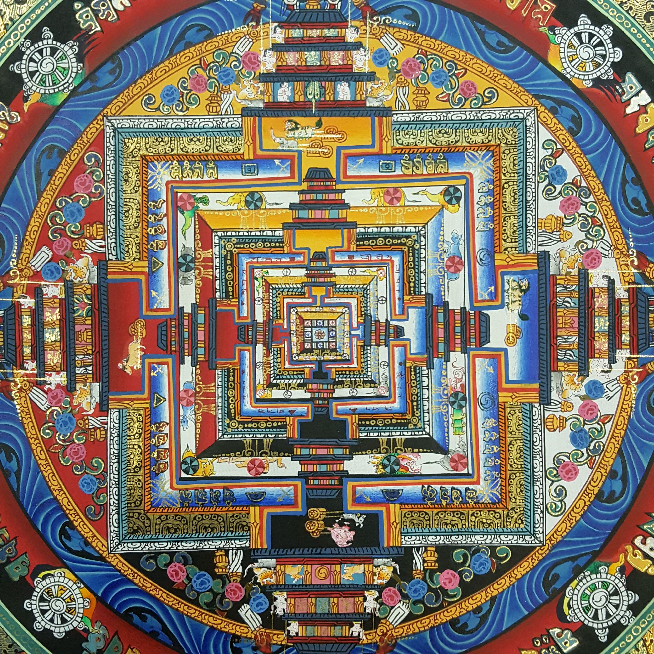 Real Gold Tibetan Kalachakra Mandala Thangka <span Style=