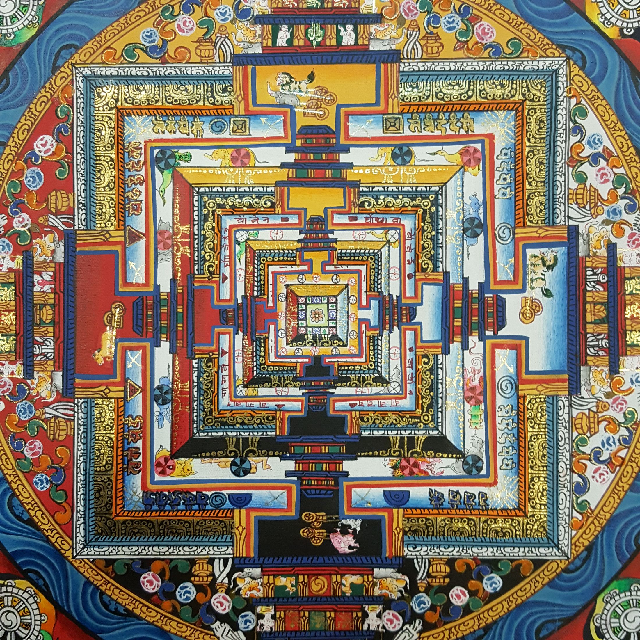 Real Gold Tibetan Kalachakra Mandala Thangka <span Style=