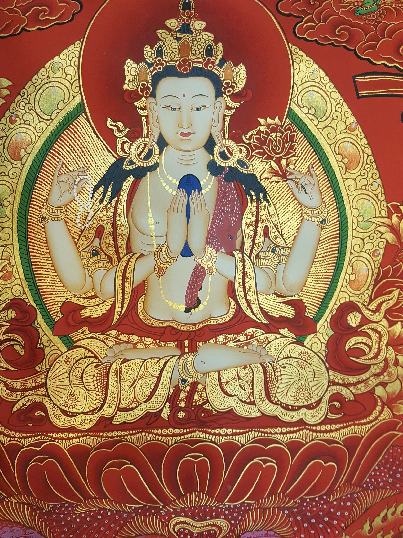 Tibetan Avalokiteshvara Chenrezig Thangka Painting White Tara, Amitabha Green Tara Manjushri <span Style=