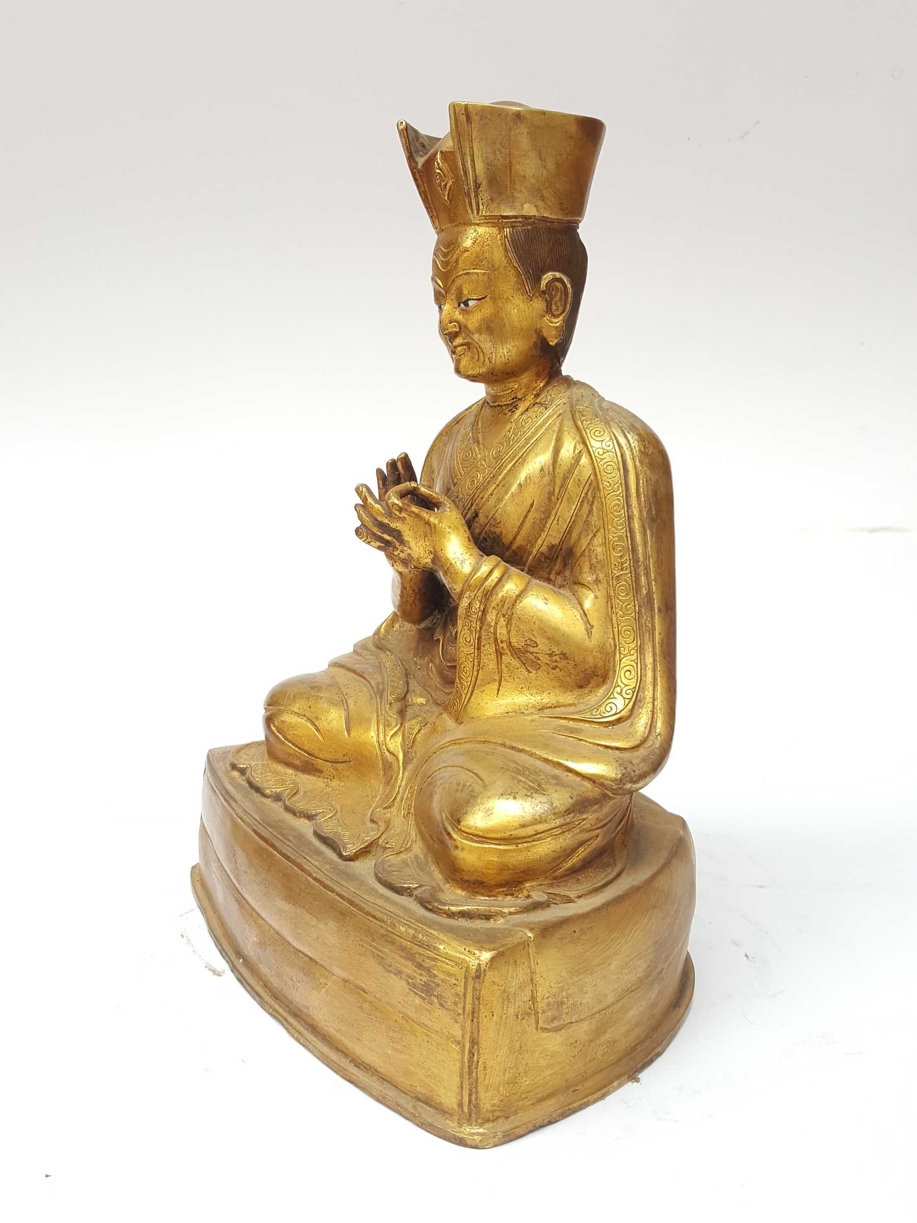 Statue Of 1st Karmapa Dusum Khyenpa full Fire Gold Plated And antique Finishing