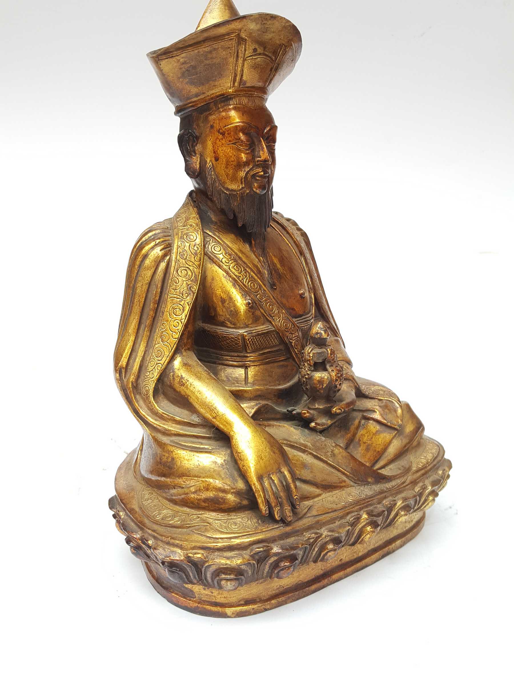 Statue Of The 4th Zhabdrung Rinpoche full Fire Gold Plated, And antique Finishing