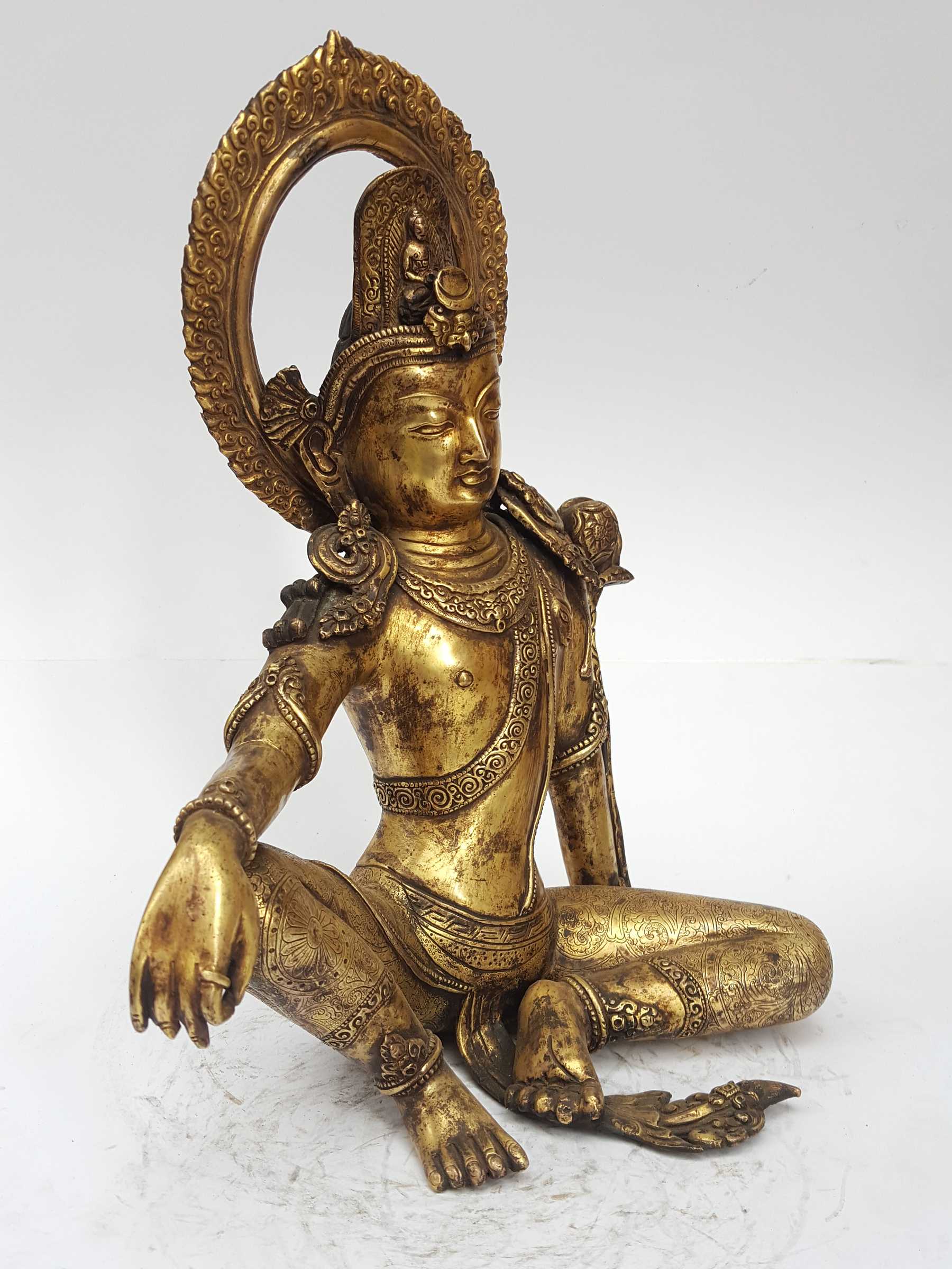 Statue Of Bodhisattva Avalokitesvara full Fire Gold Plated, And antique Finishing