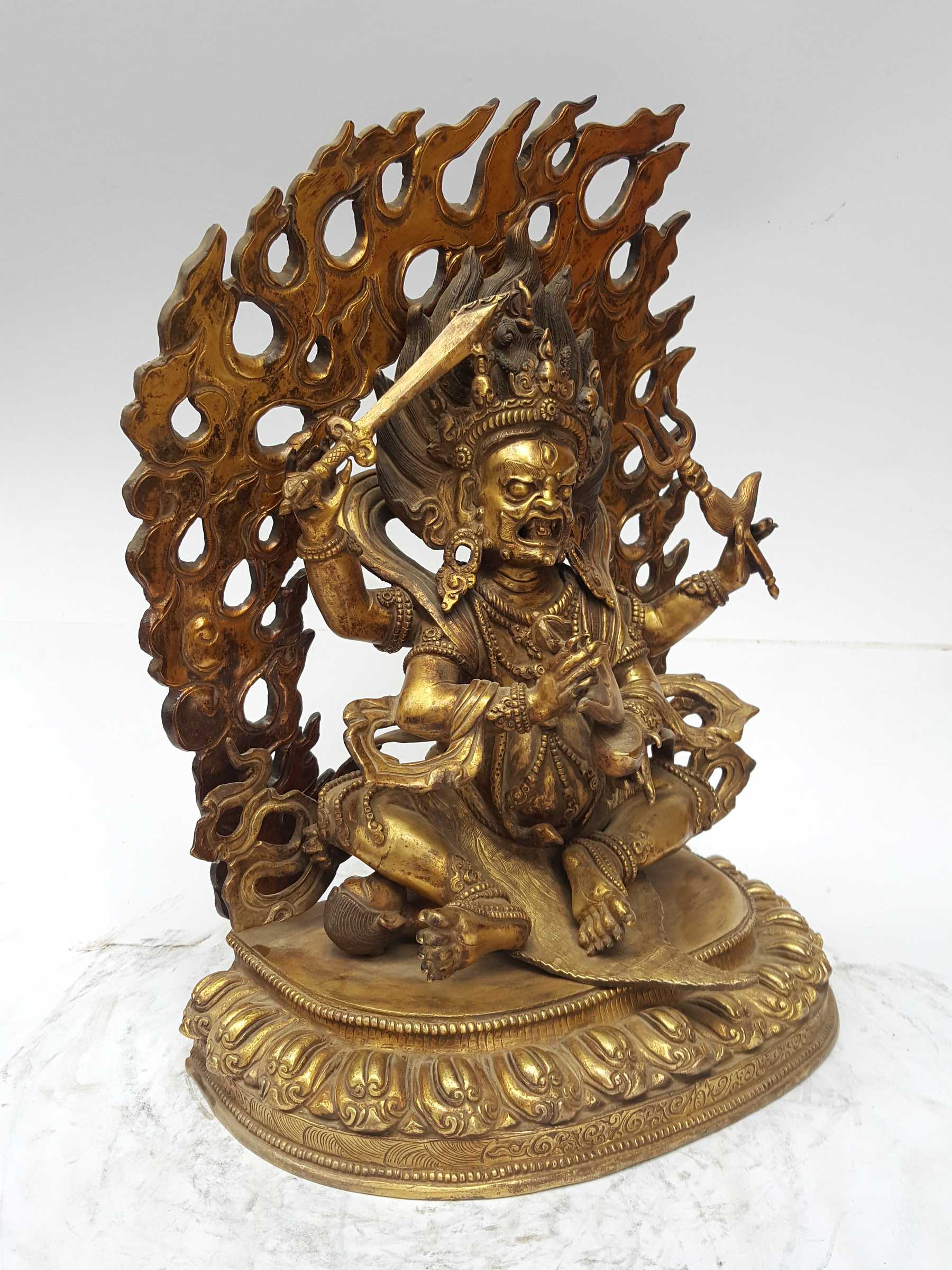 Statue Of Sitting Mahakal full Fire Gold Plated, And antique Finishing