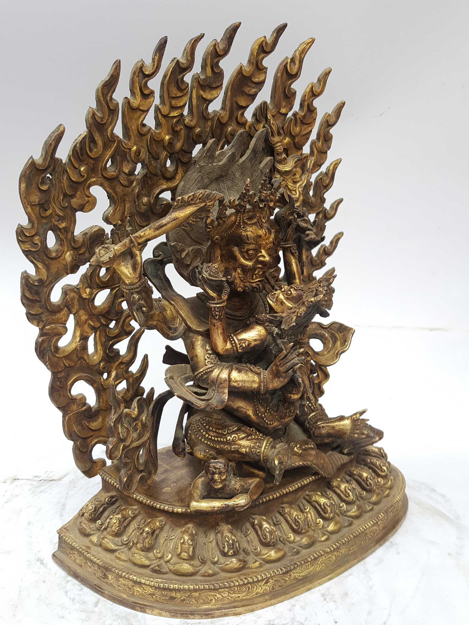 Statue Of Sitting Mahakal With Consort, shakti, Yab-yum full Fire Gold Plated, And antique Finishing