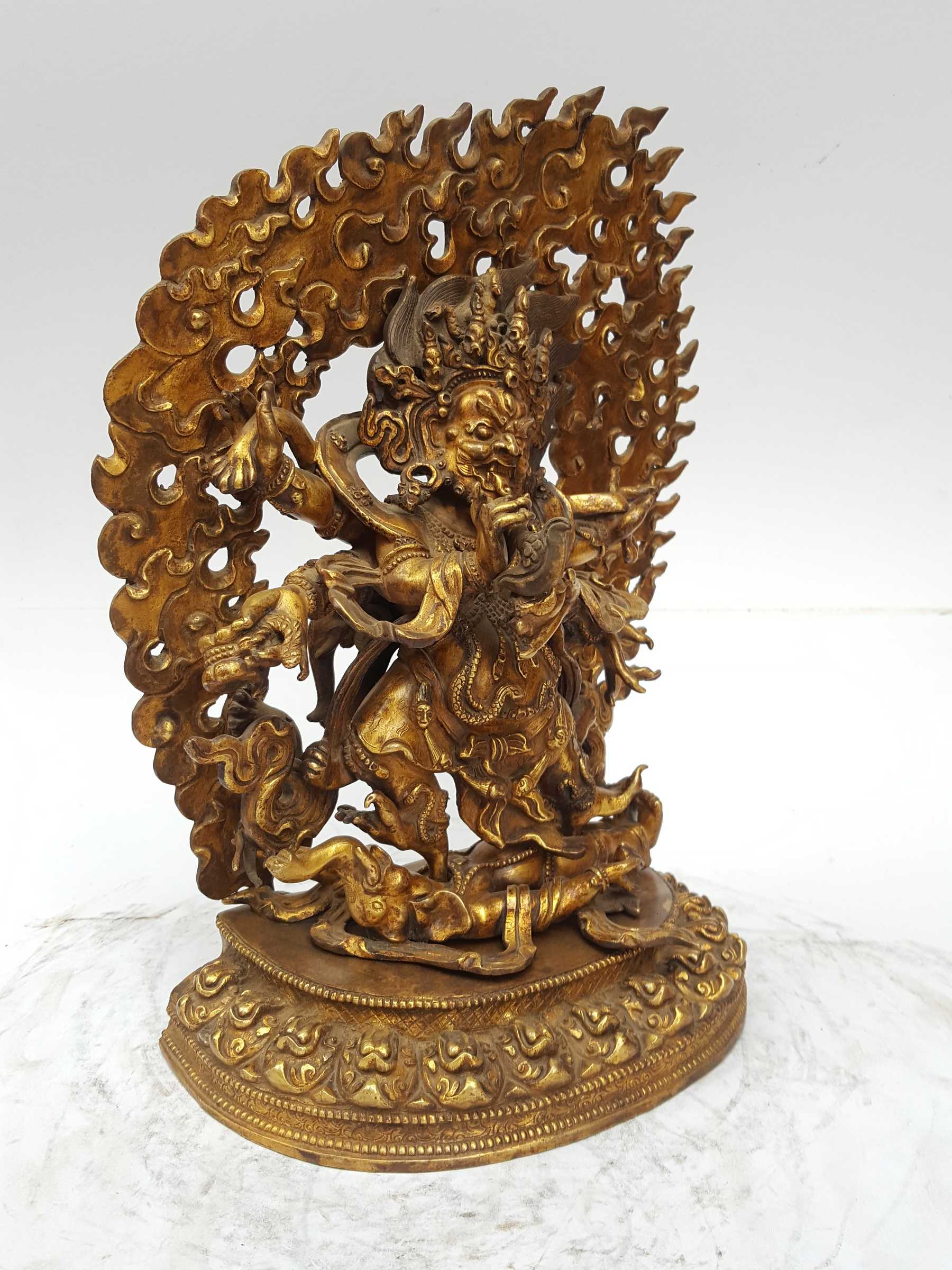 Statue Of Black Mahakala full Fire Gold Plated, And antique Finishing