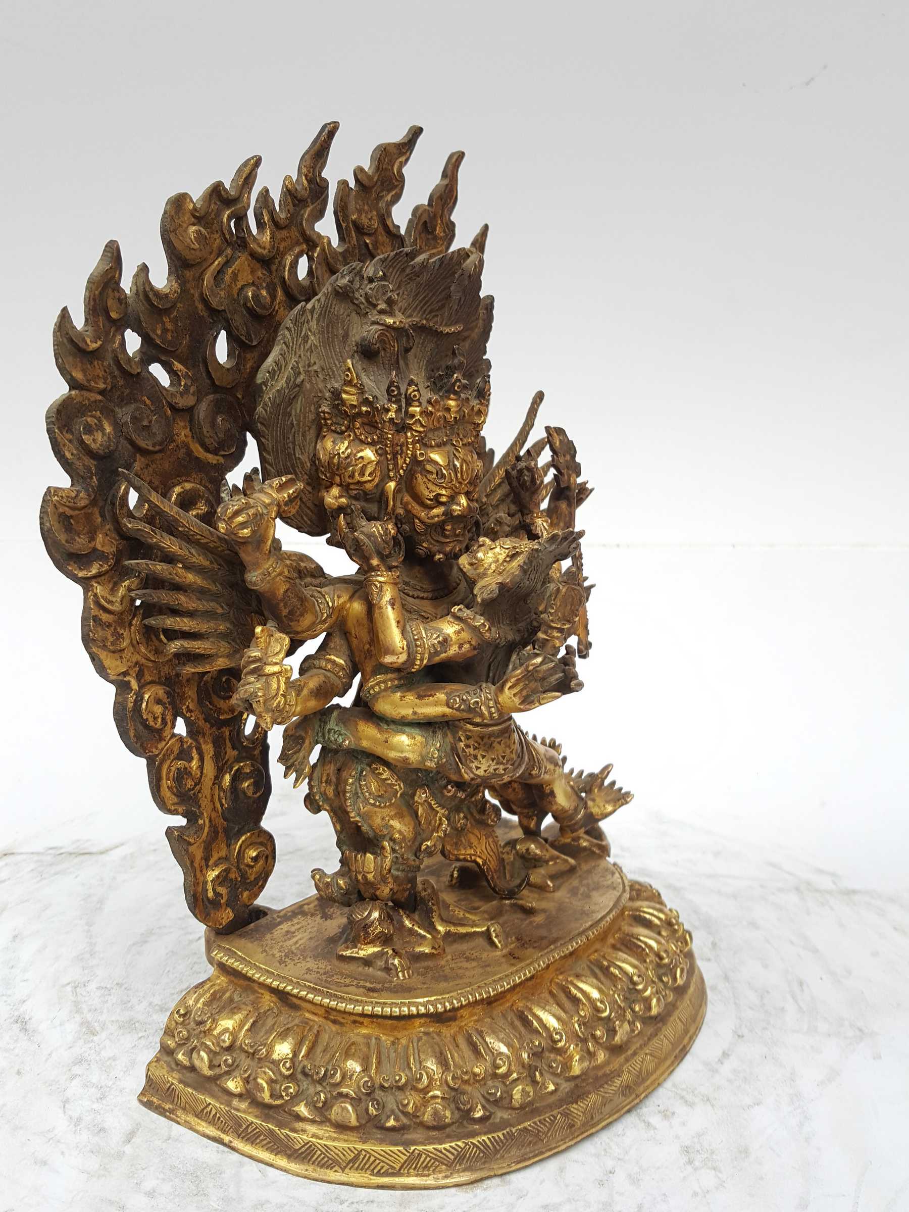 Statue Of Vajrakilaya - Dorje Phurba - Heruka With Consort, shakti, Yab-yum full Fire Gold Plated, And antique Finishing