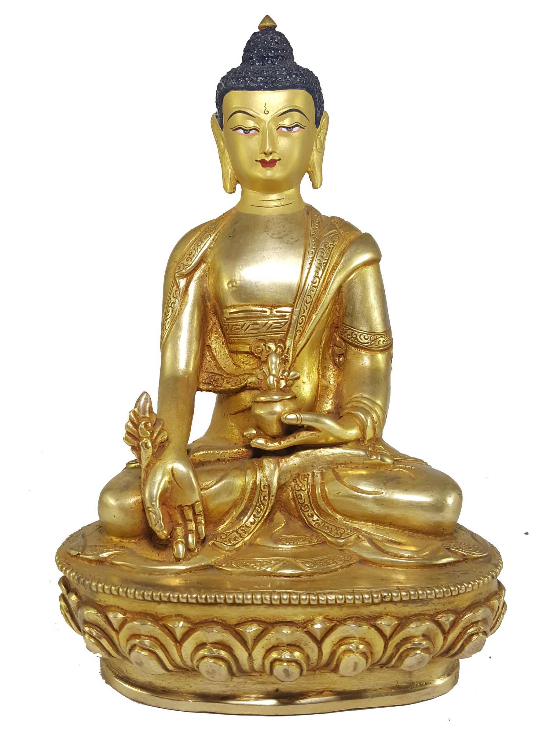 Statue Set Of Shakyamuni Buddha, Amitabha Buddha And Medicine Buddha full Fire Gold Plated, With painted Face