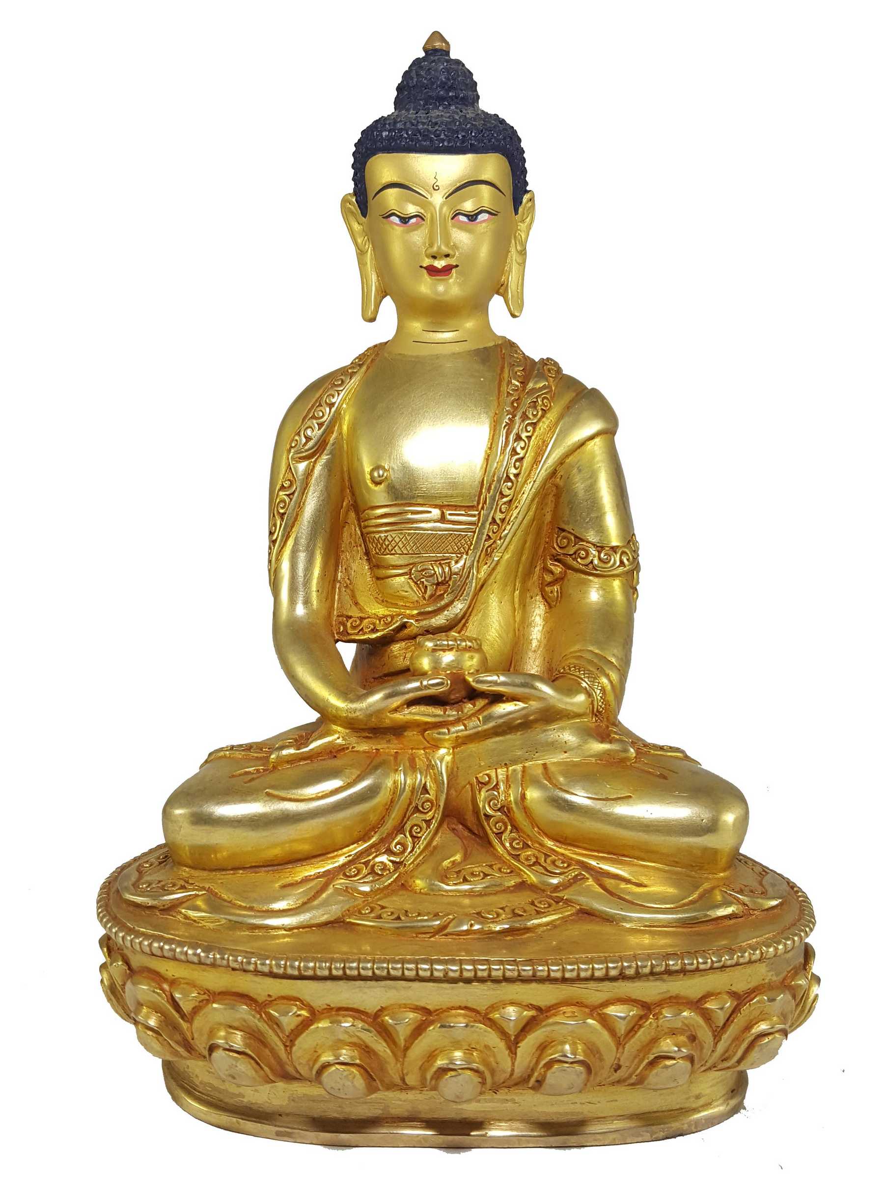 Statue Of Pancha Buddha,five Dhyani Buddha Set full Fire Gold Plated, With painted Face