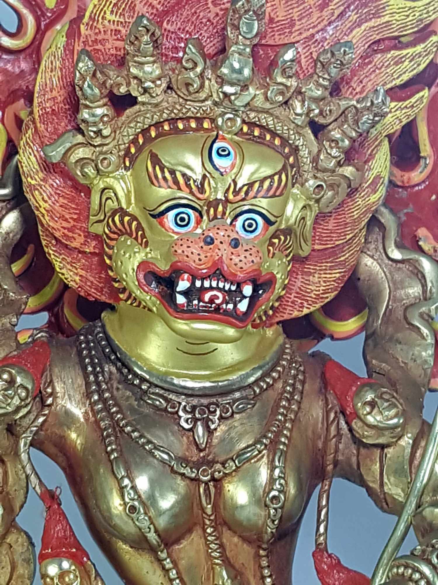 Copper Statue Of Simhamukha Yogini, Senge Dongma full Fire Gold Plated, With painted Face