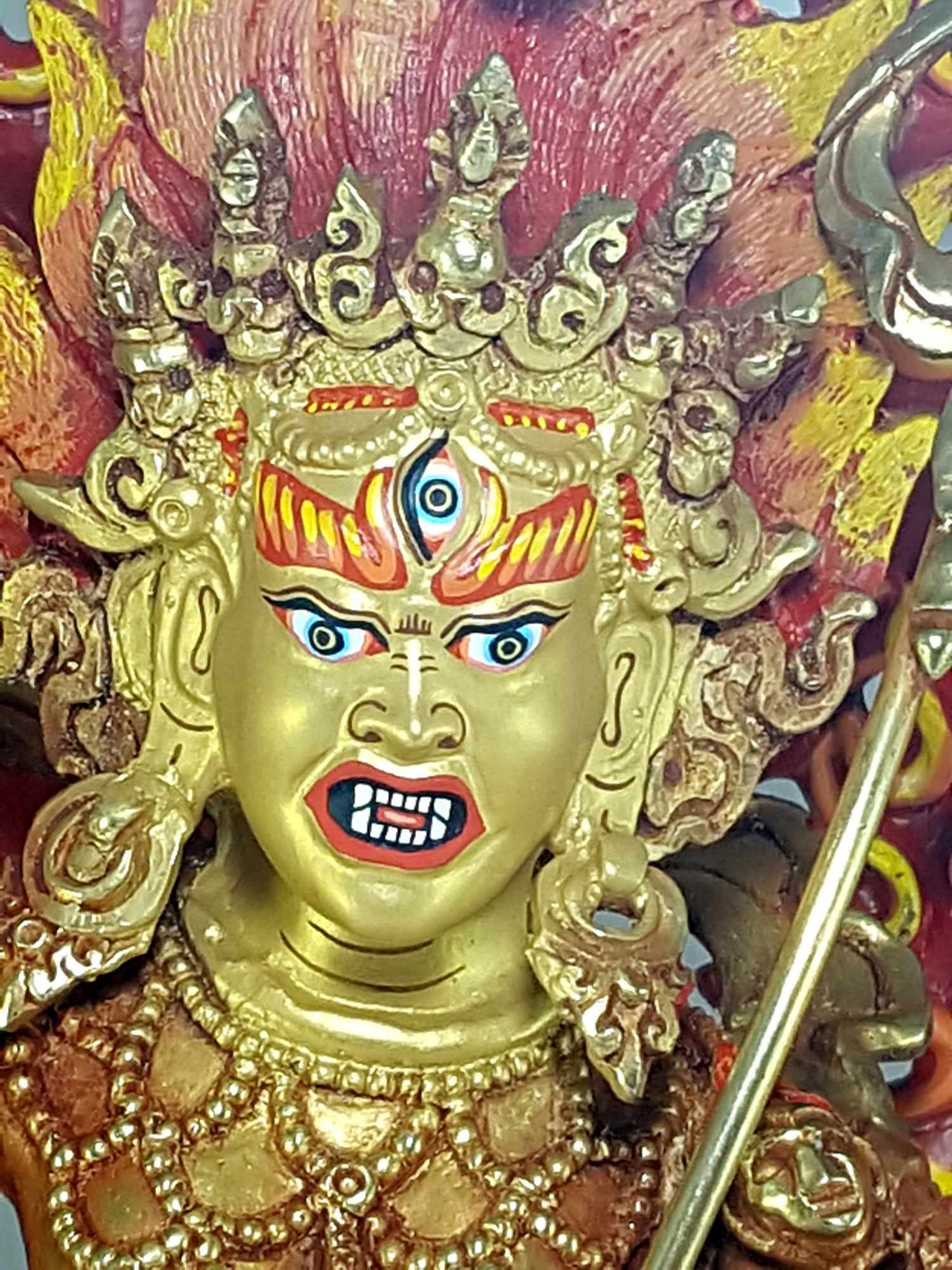Copper Statue Of Vajravarahi - Dorje Phagmo Yogini Yogini full Fire Gold Plated, With painted Face