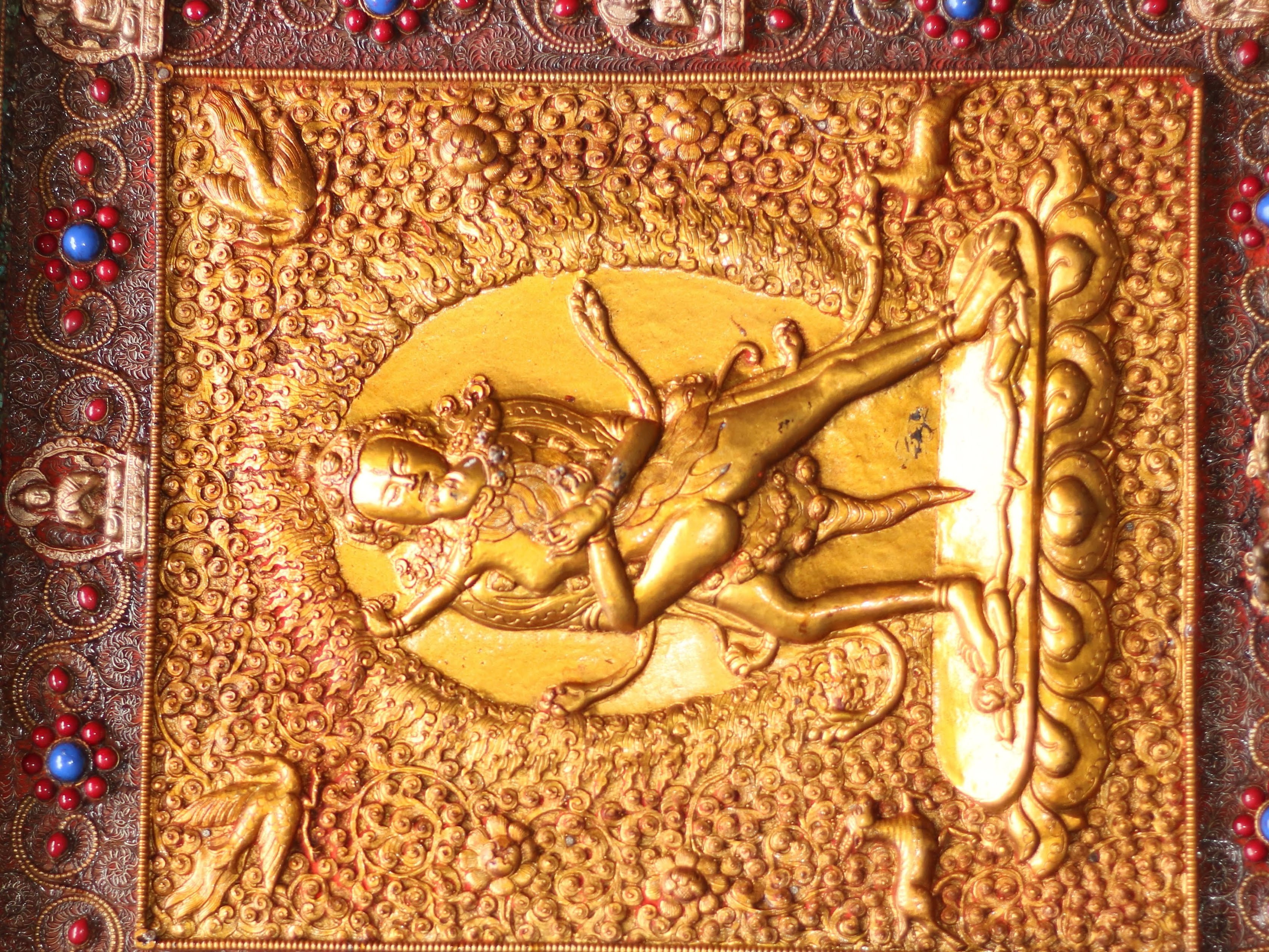 Chakrasamvara With Consort, shakti, Yab-yum Wooden Wall Hanging With siku Design