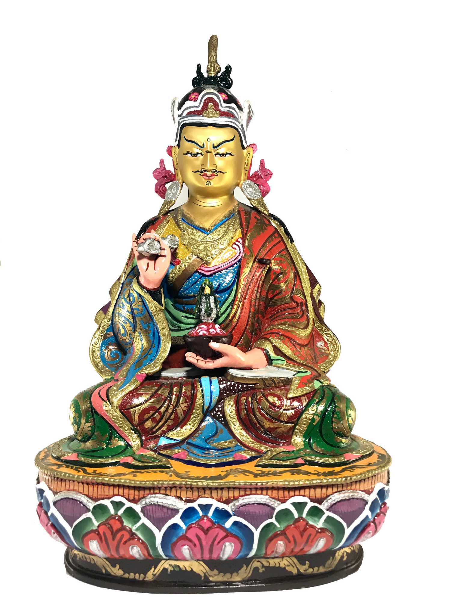 Statue Of Padmasambhava gold Plated And traditional Color Finishing
