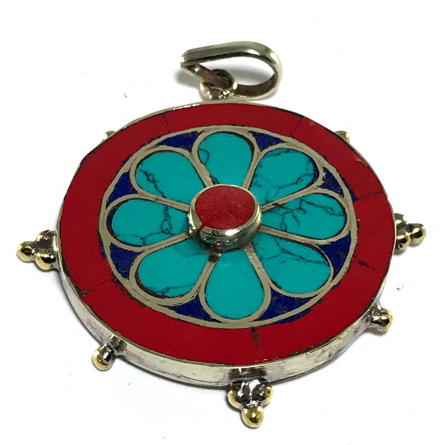 Tibetan Dharma Chakra Metal Pendant <span Style=