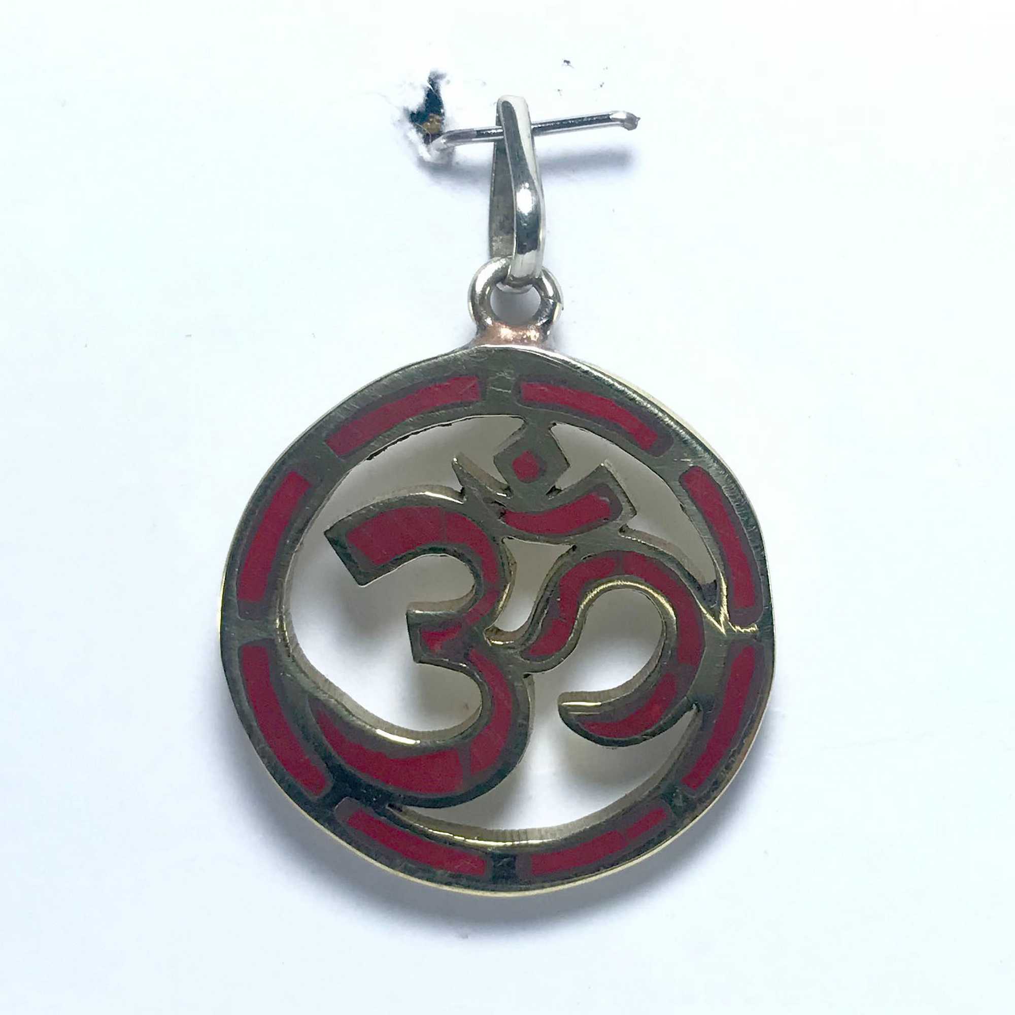 White Metal Red Om Pendant <span Style=