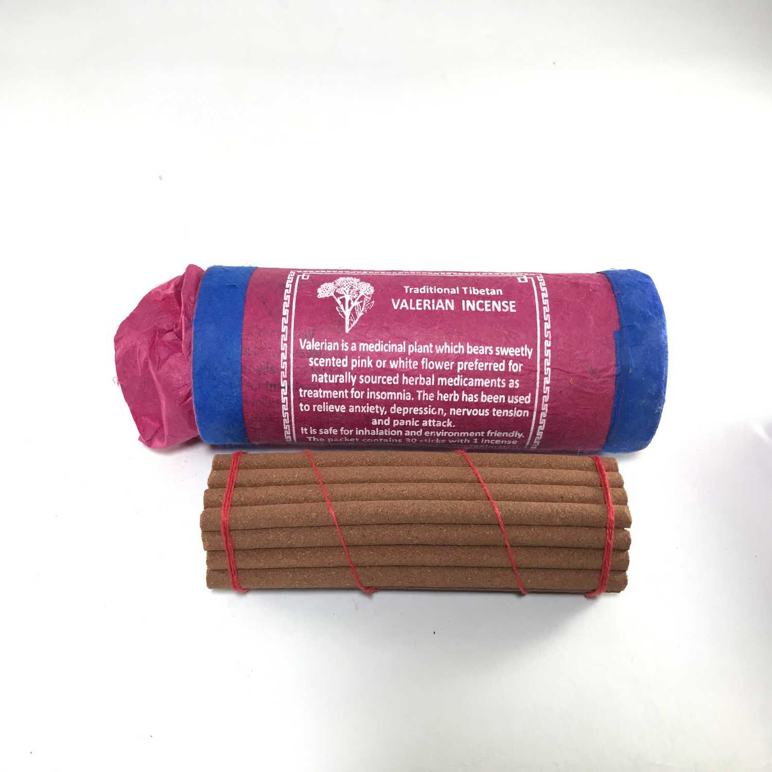 Valerian Incense: Tibetan Herbal Tube Incense, 30 Sticks, incense Holder