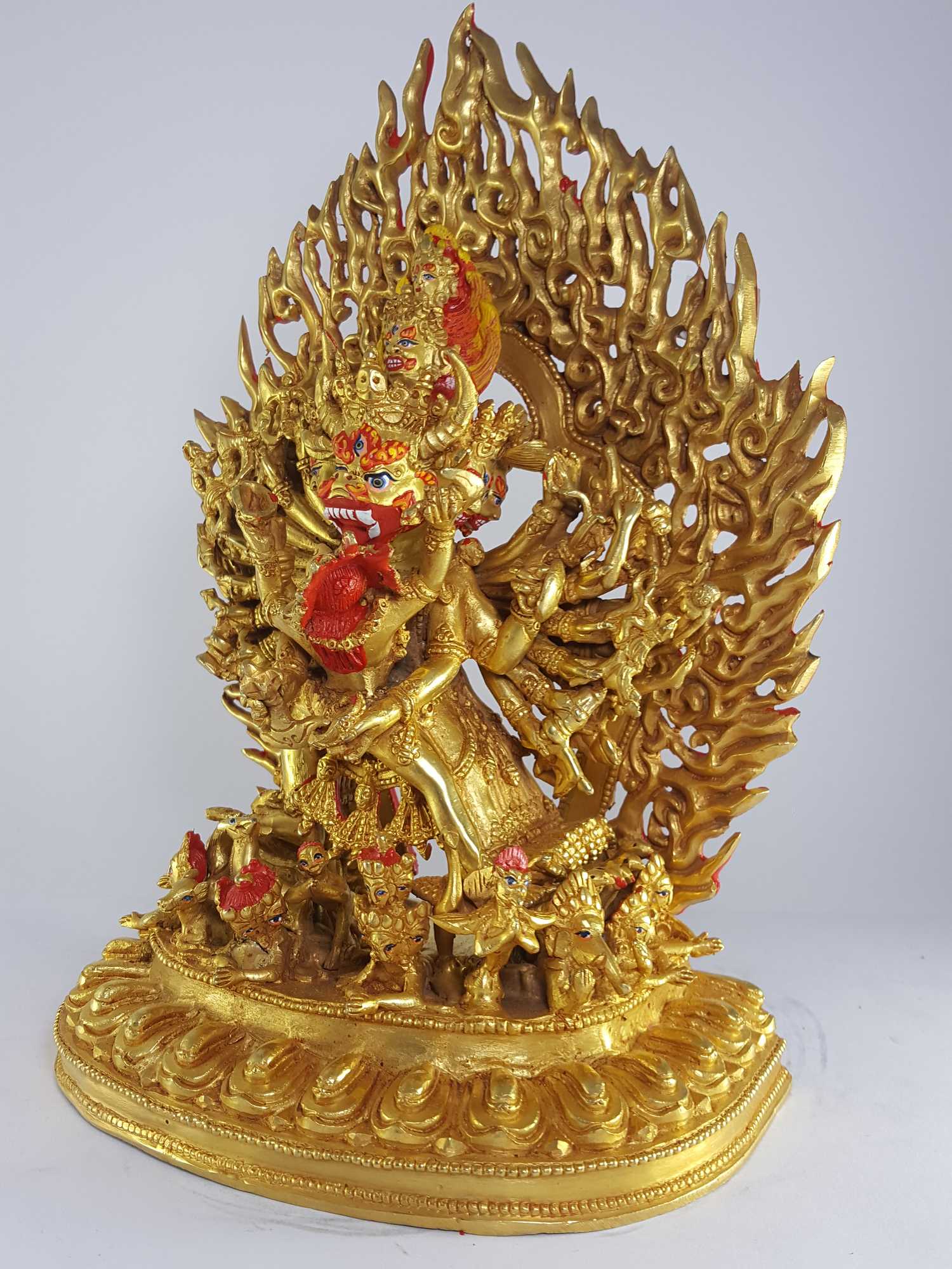 Tibetan Statue Of Yamantaka - Vajrabhairava Heruka Megha Sambara, full Gold Plated, painted Face