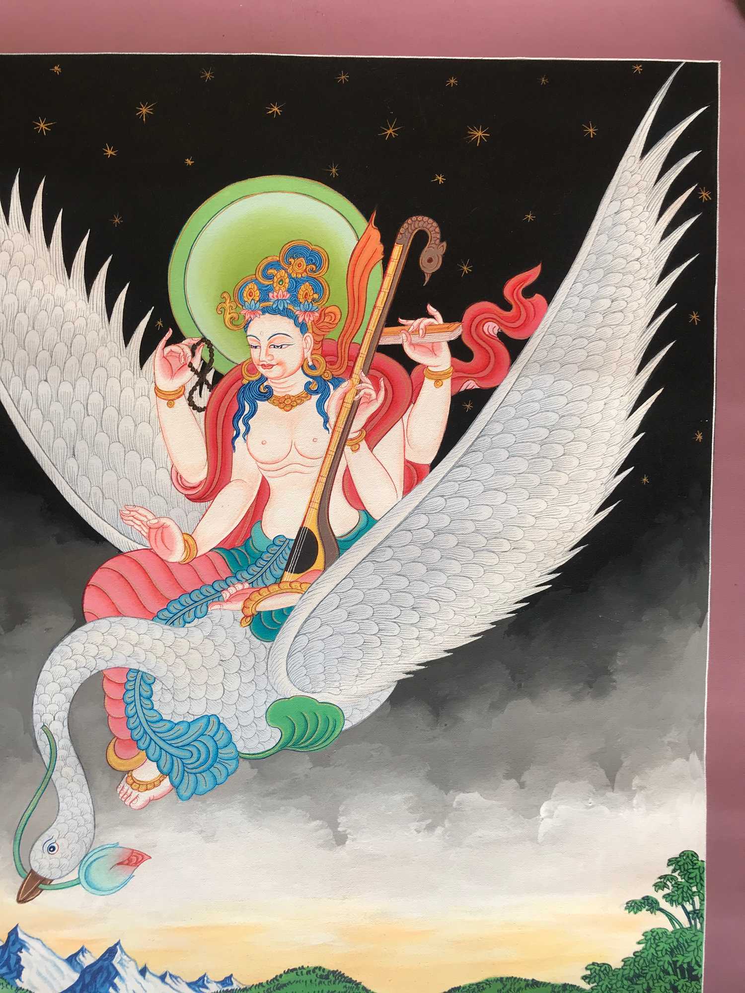 Tibetan Thangka Saraswati <span Style=