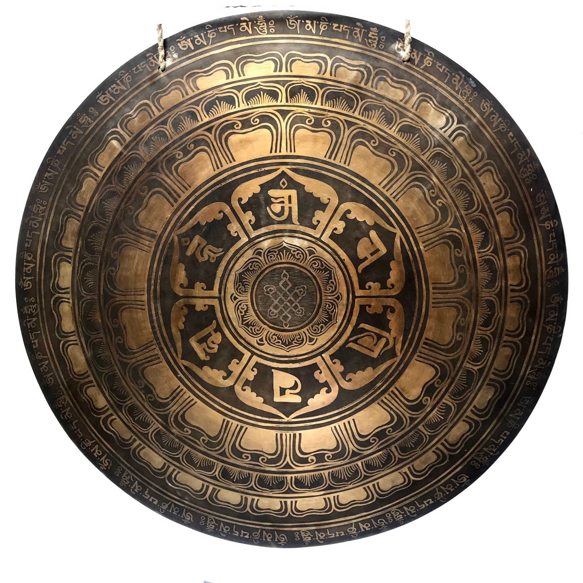 Tibetan Flat Gong, om Mani Padme Hum Design, Wind Gong, Flat Gong