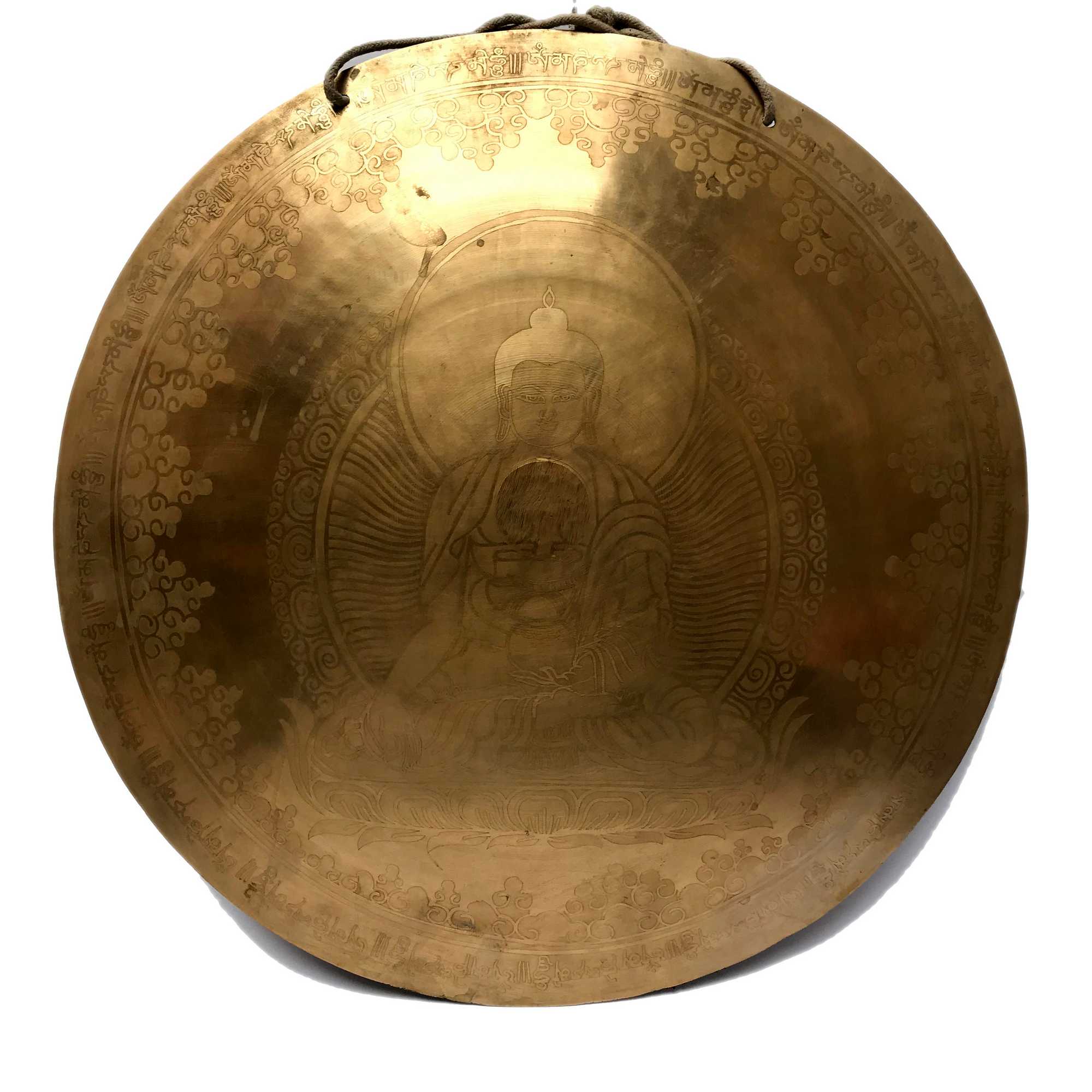 Tibetan Flat Gong, glossy With Buddha Design, Wind Gong, Flat Gong