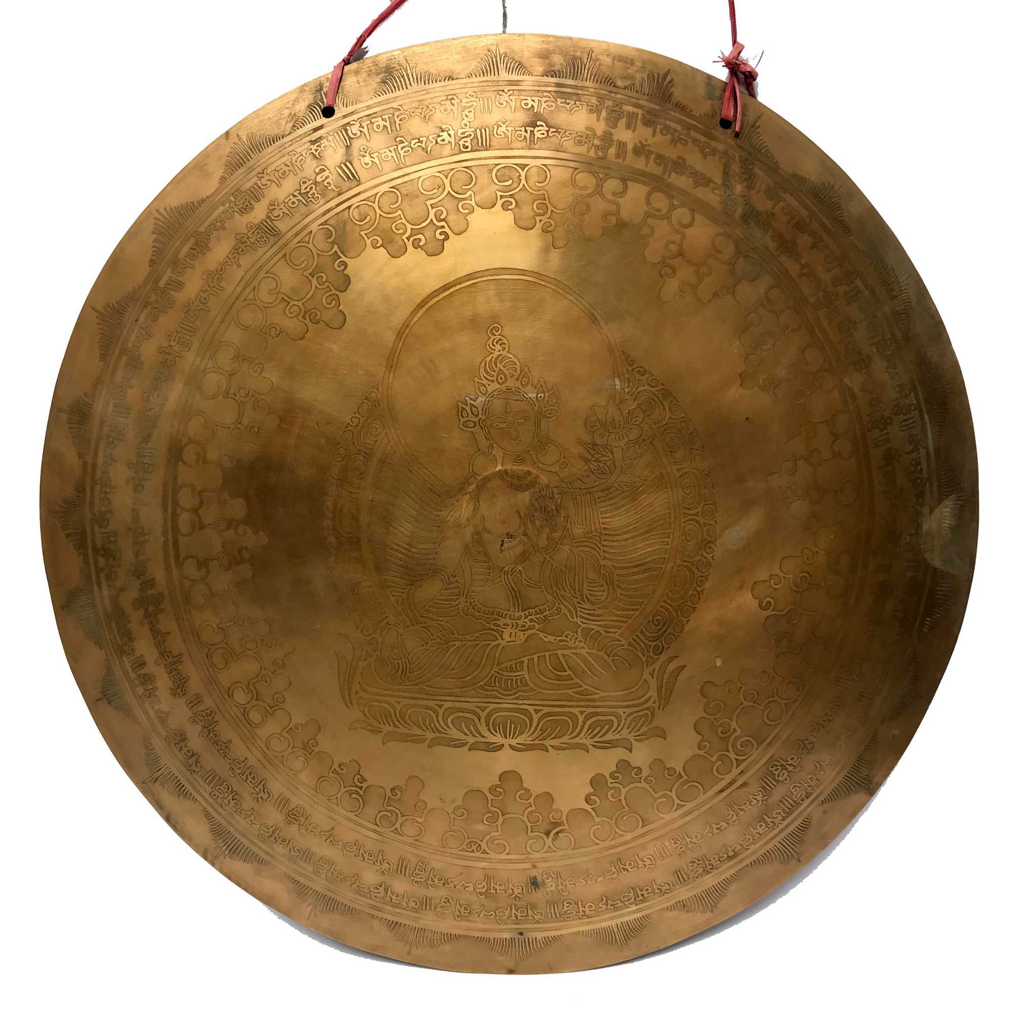 Tibetan Flat Gong, white Tara Design, Wind Gong, Flat Gong