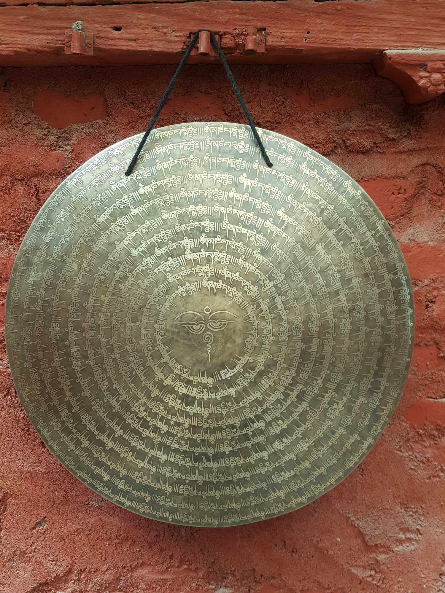 Tibetan Flat Gong, With om Mani Padme Hum Design, Wind Gong, Flat Gong