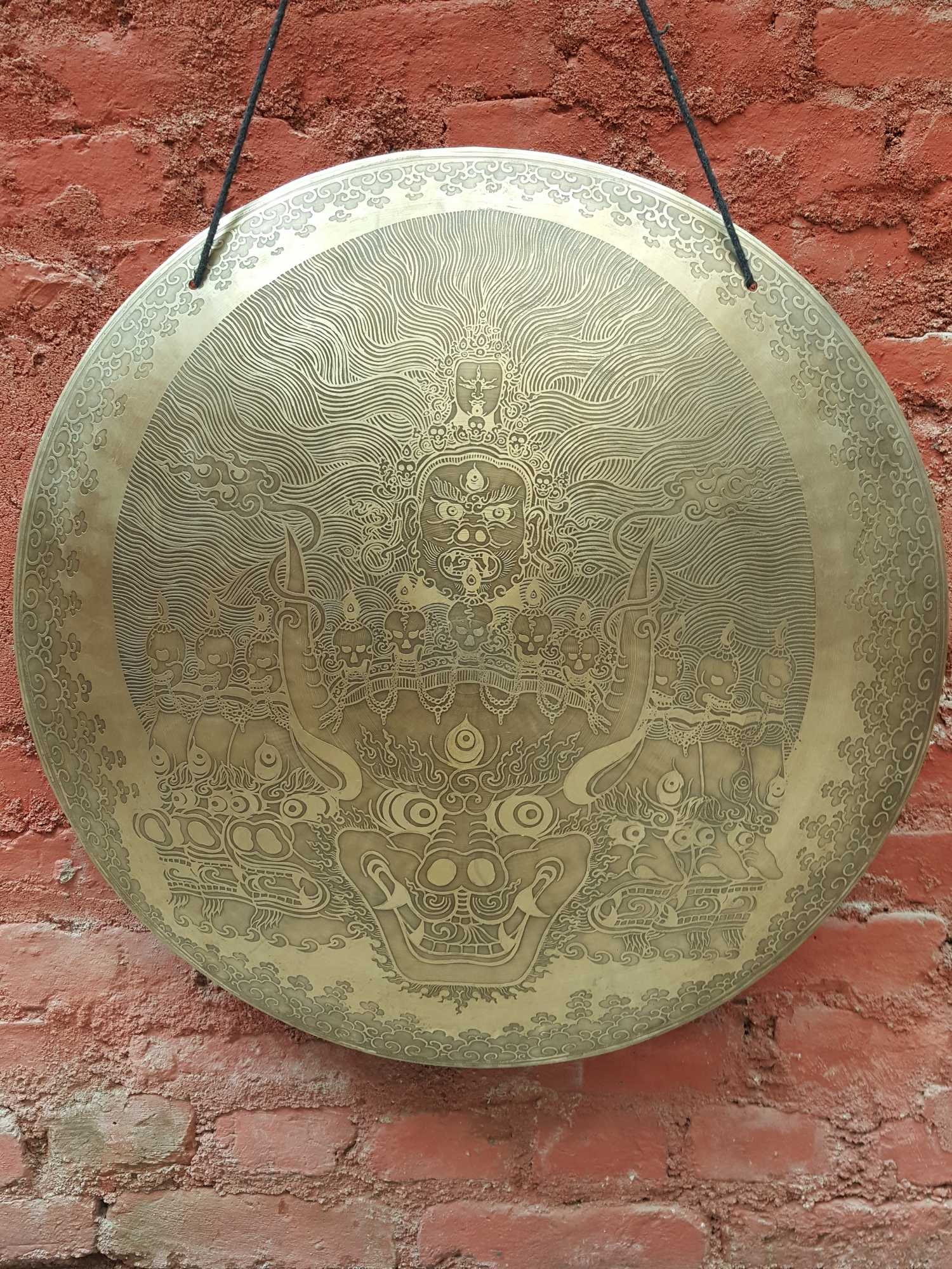 Tibetan Flat Gong, With yamantaka Vajrabhairava- Heruka Head Design, Wind Gong, Flat Gong