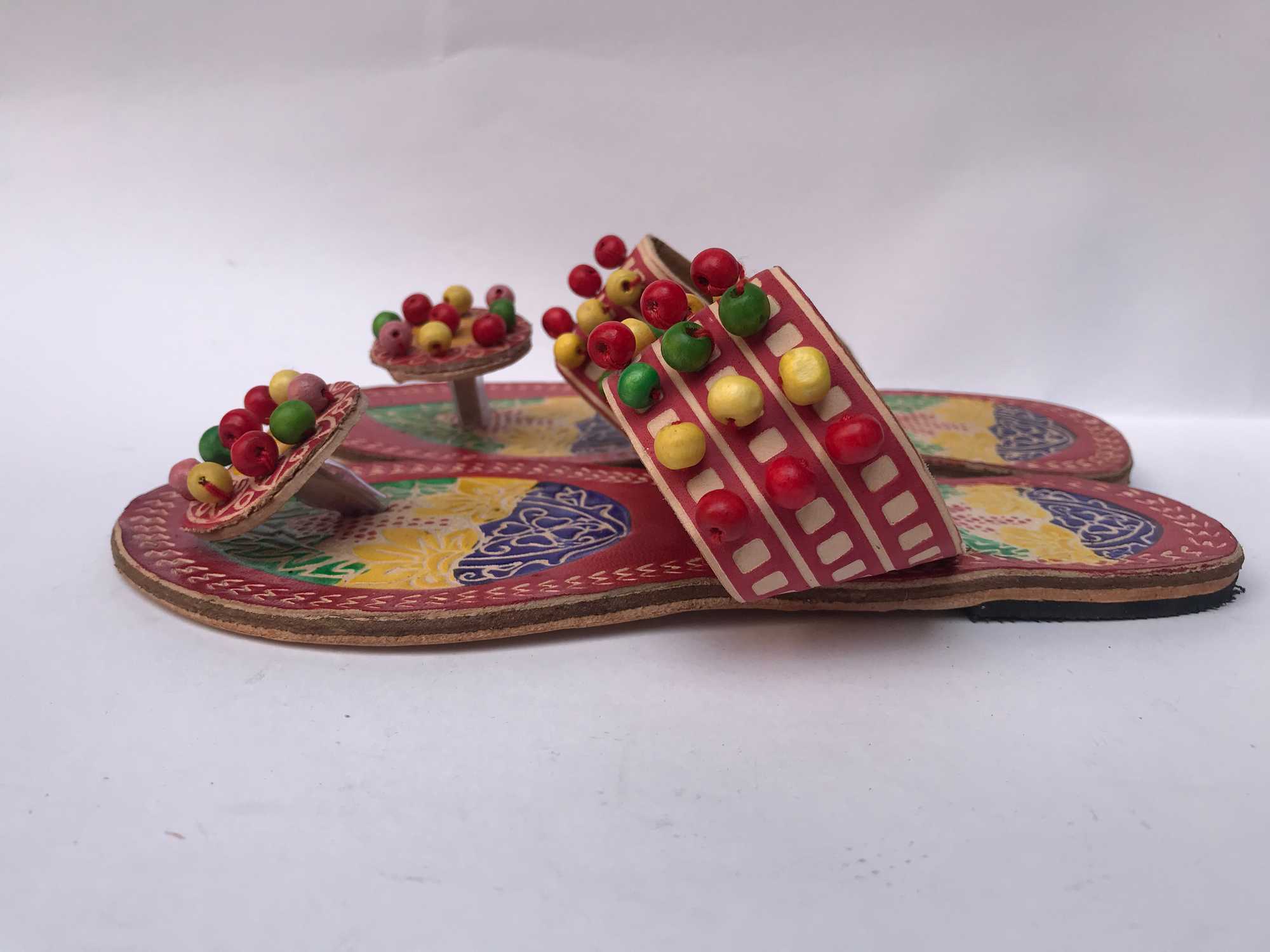 Nepali Handmade Sandals, With Leather And Bead Design