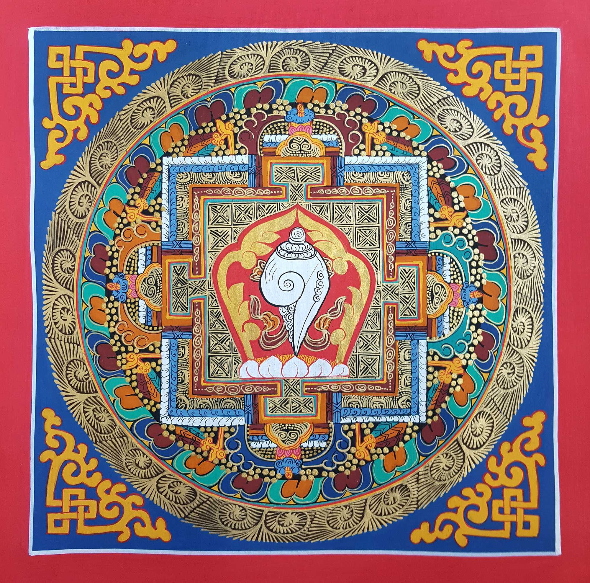 Tibetan Small Conch Shell - Shakha Student Square Mandala, <span Style=