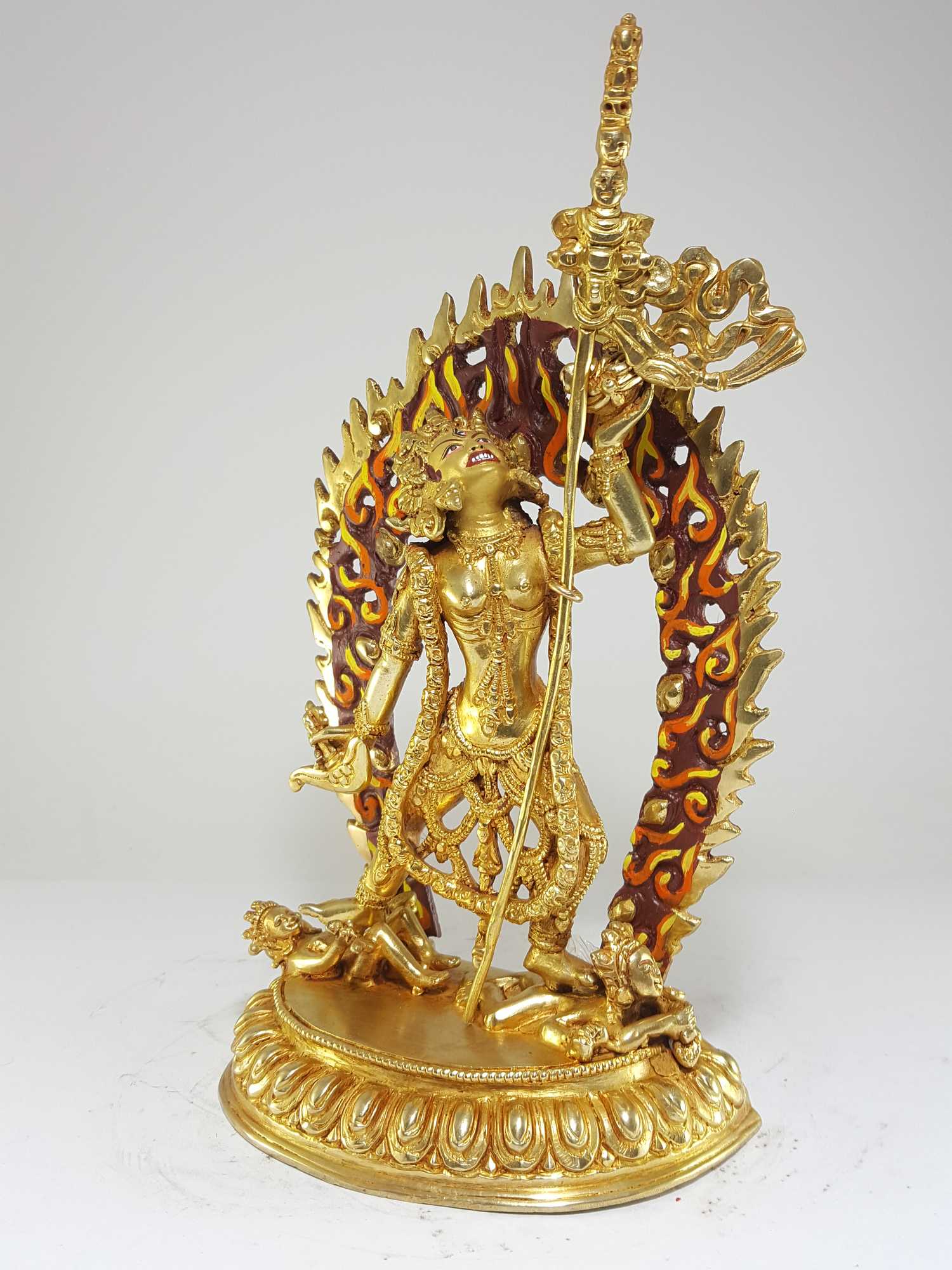 Tibetan Statue Of Vajrayogini full Fire Gold Plated, painted Face
