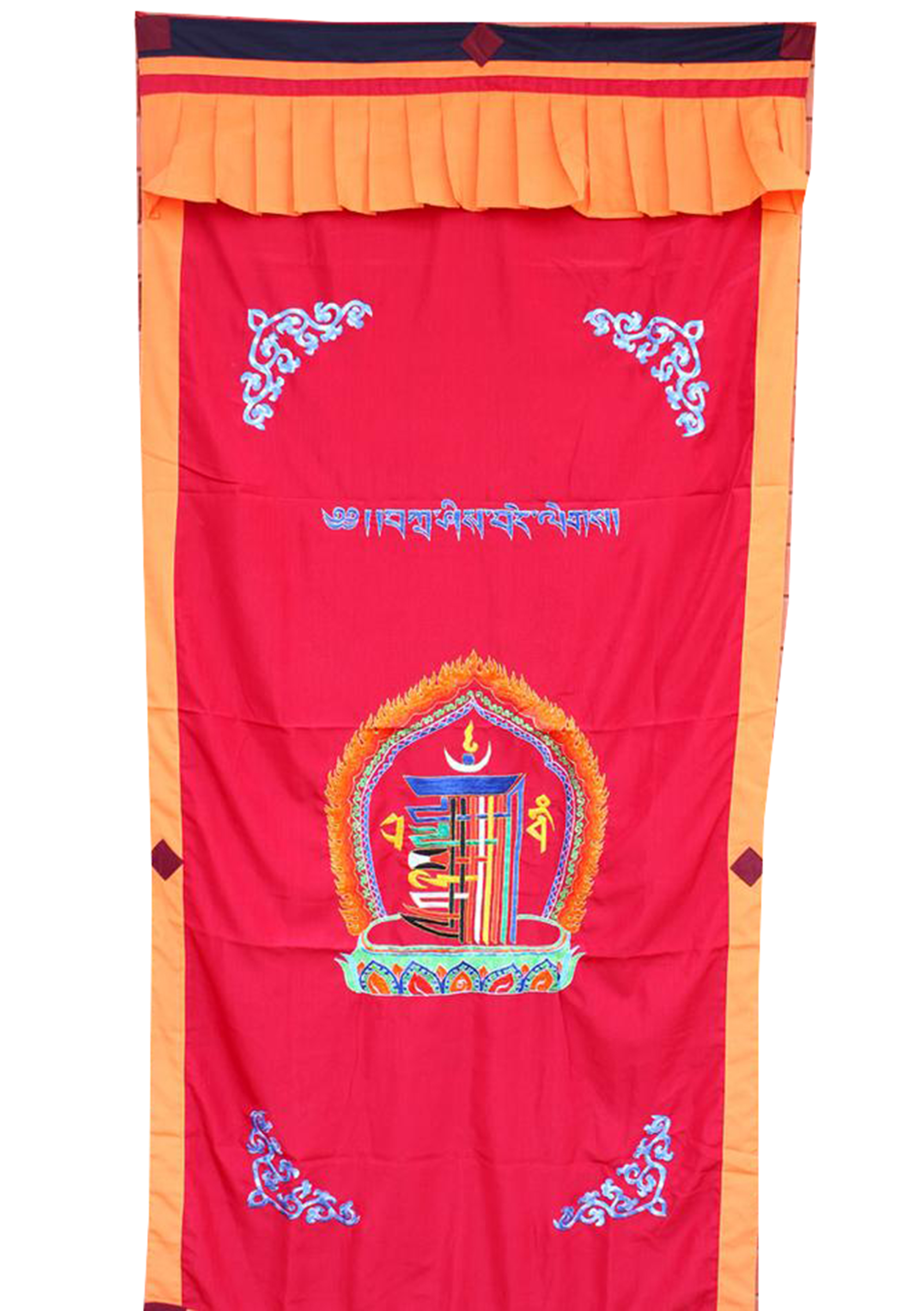 Brocade Tibetan Door Curtain, With kalachakra Embroidery, white
