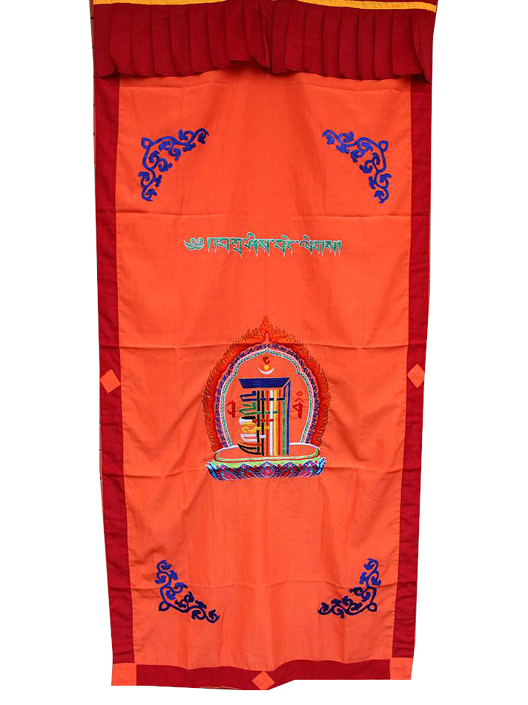 Brocade Tibetan Door Curtain, With kalachakra Embroidery, yellow