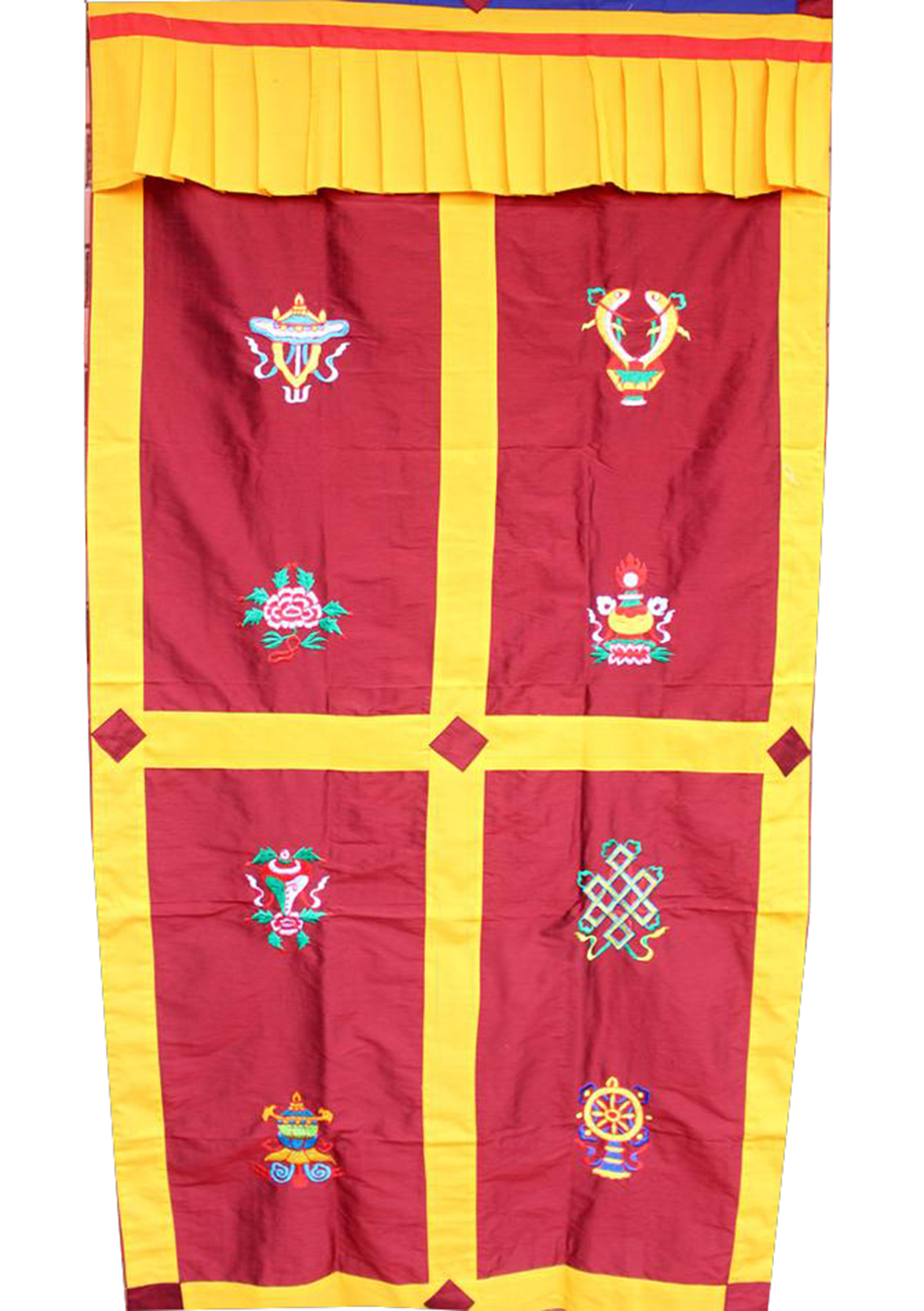 Brocade Tibetan Door Curtain, With ashta Manga Embroidery