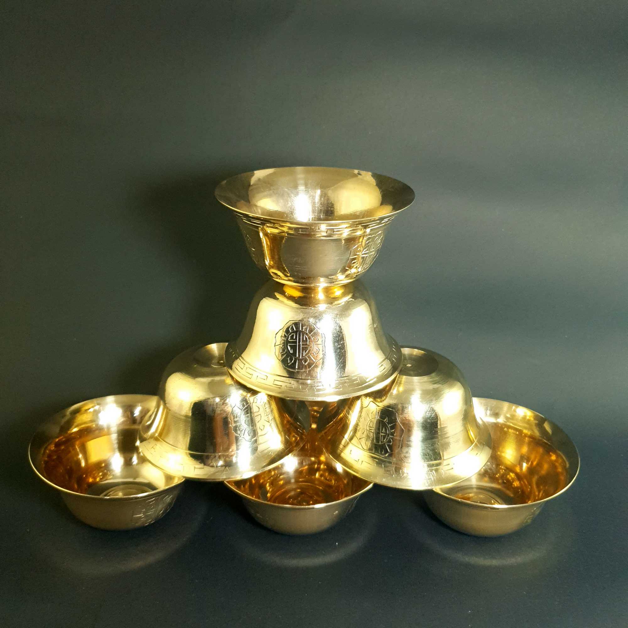 brass Offering Bowls, 7 Pieces Set, large