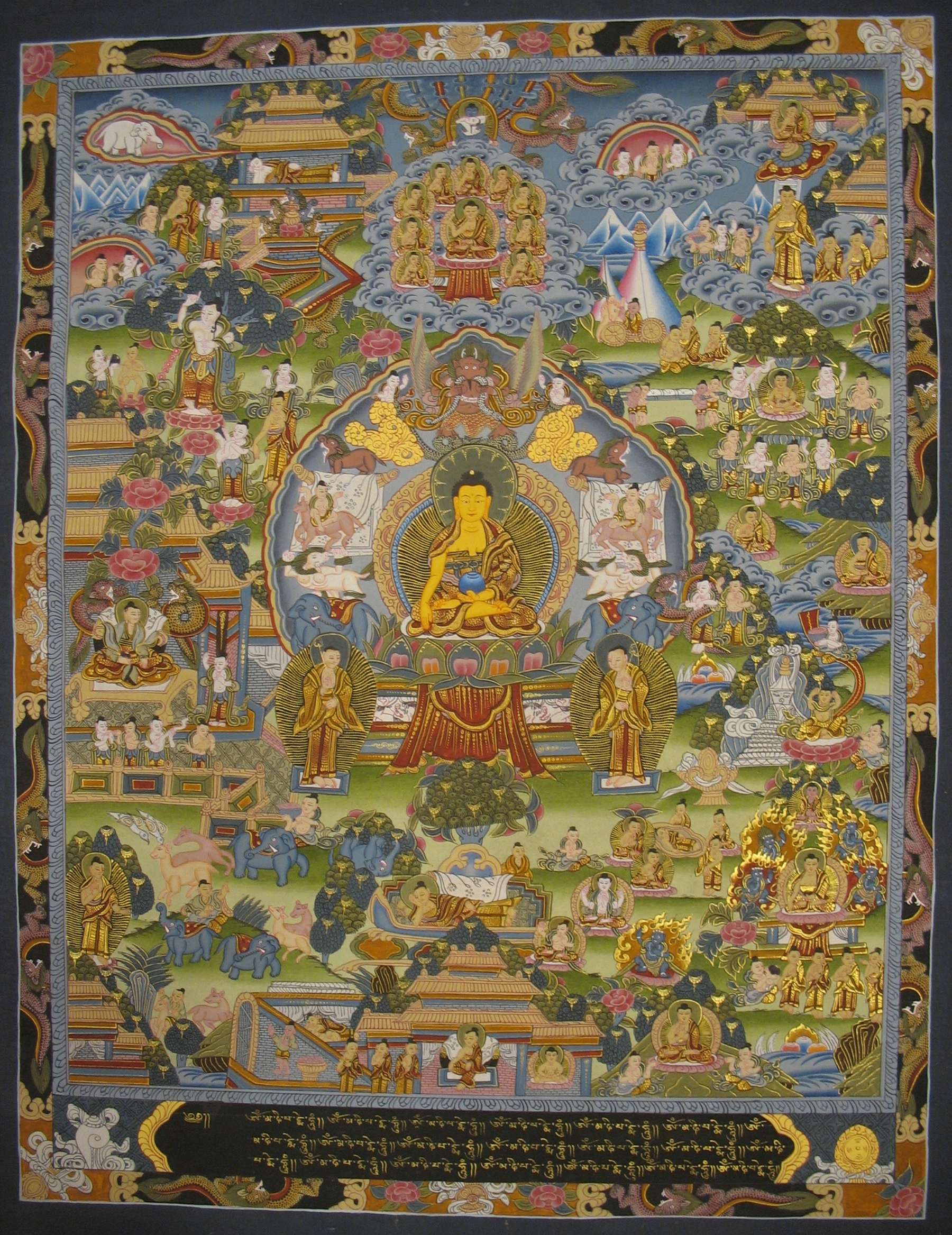 tibetan thangka of Buddha life story, 24k Real Gold, 54 by 42 cm, made ...