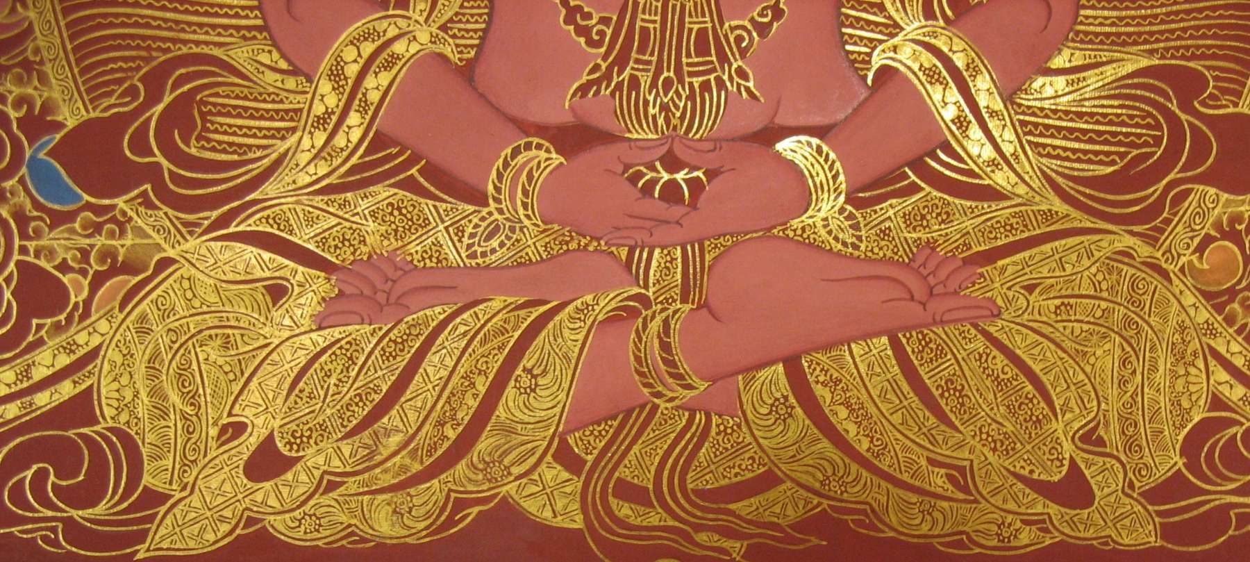 Tibetan Thangka Of Amitayus, 24k Real Gold