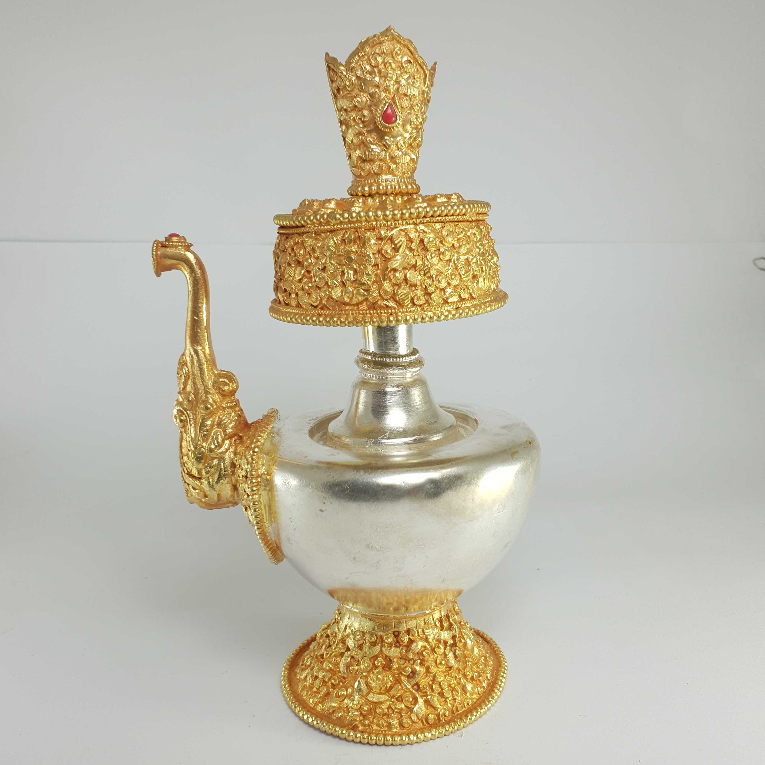 hq, large Copper Bhumpa- Bhumba, Fine Carving, gold And Silver Plated