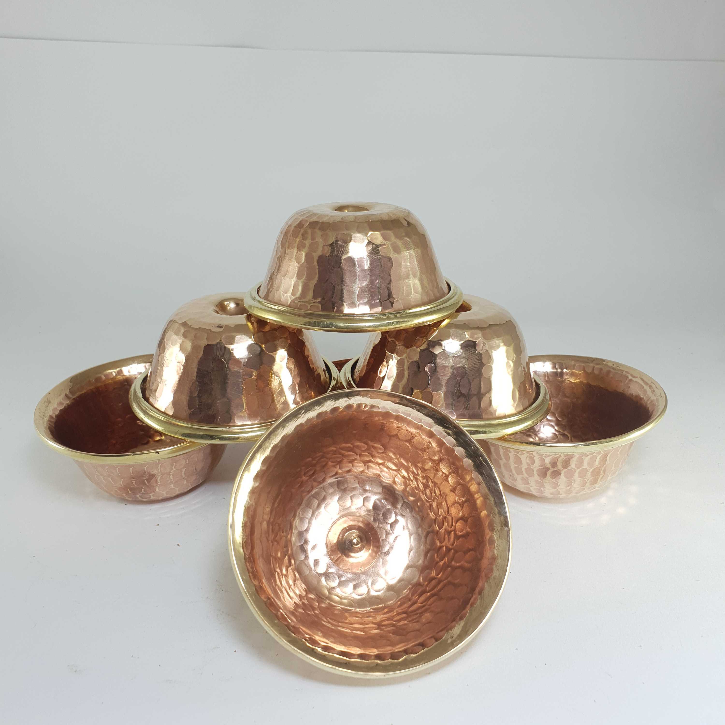 small Copper Offering Bowl And Hand Carving 7 Pcs Set