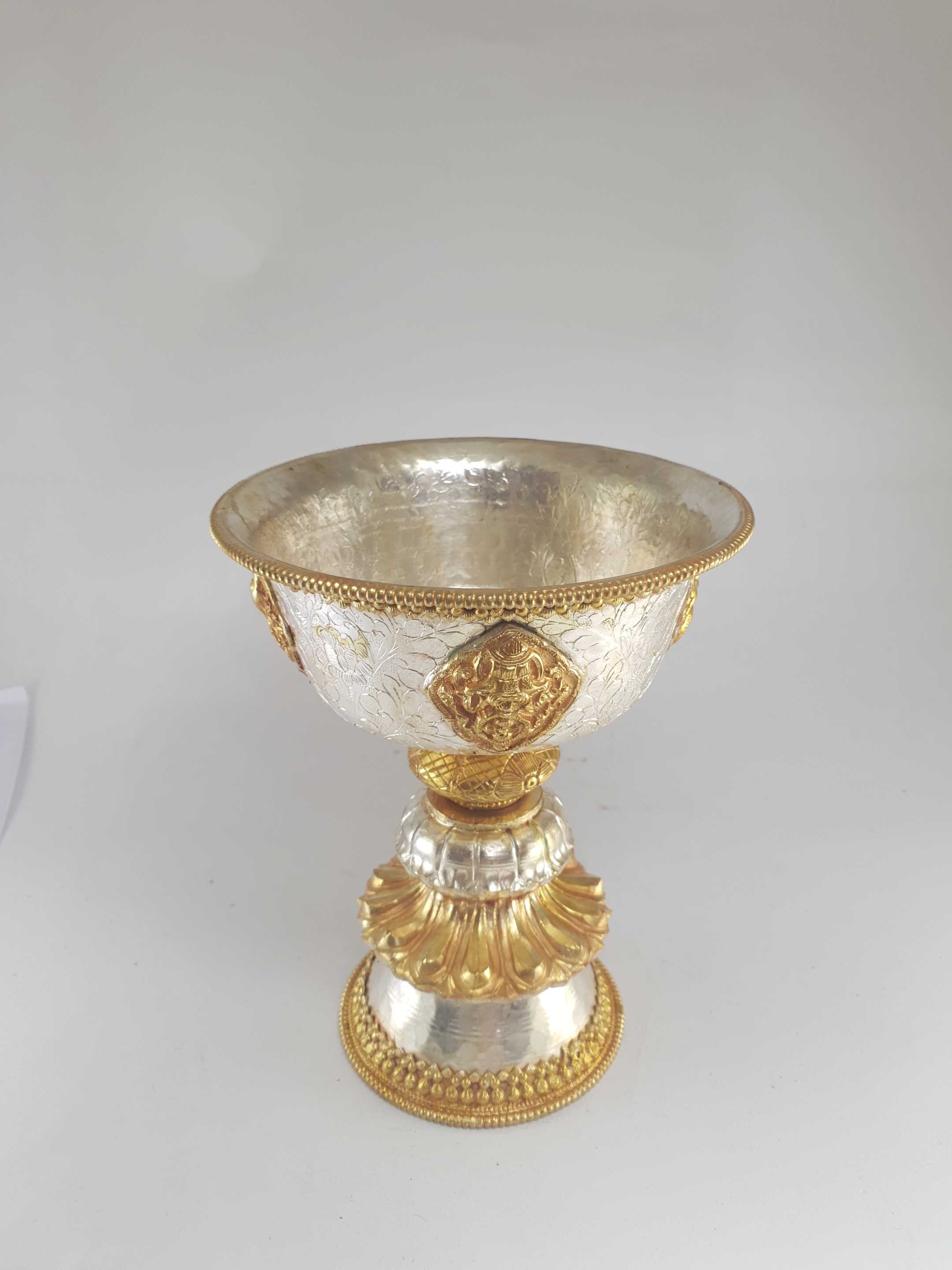 hq, medium Copper Butter Lamp, Buddhist Ritual Items, gold And Silver Plated