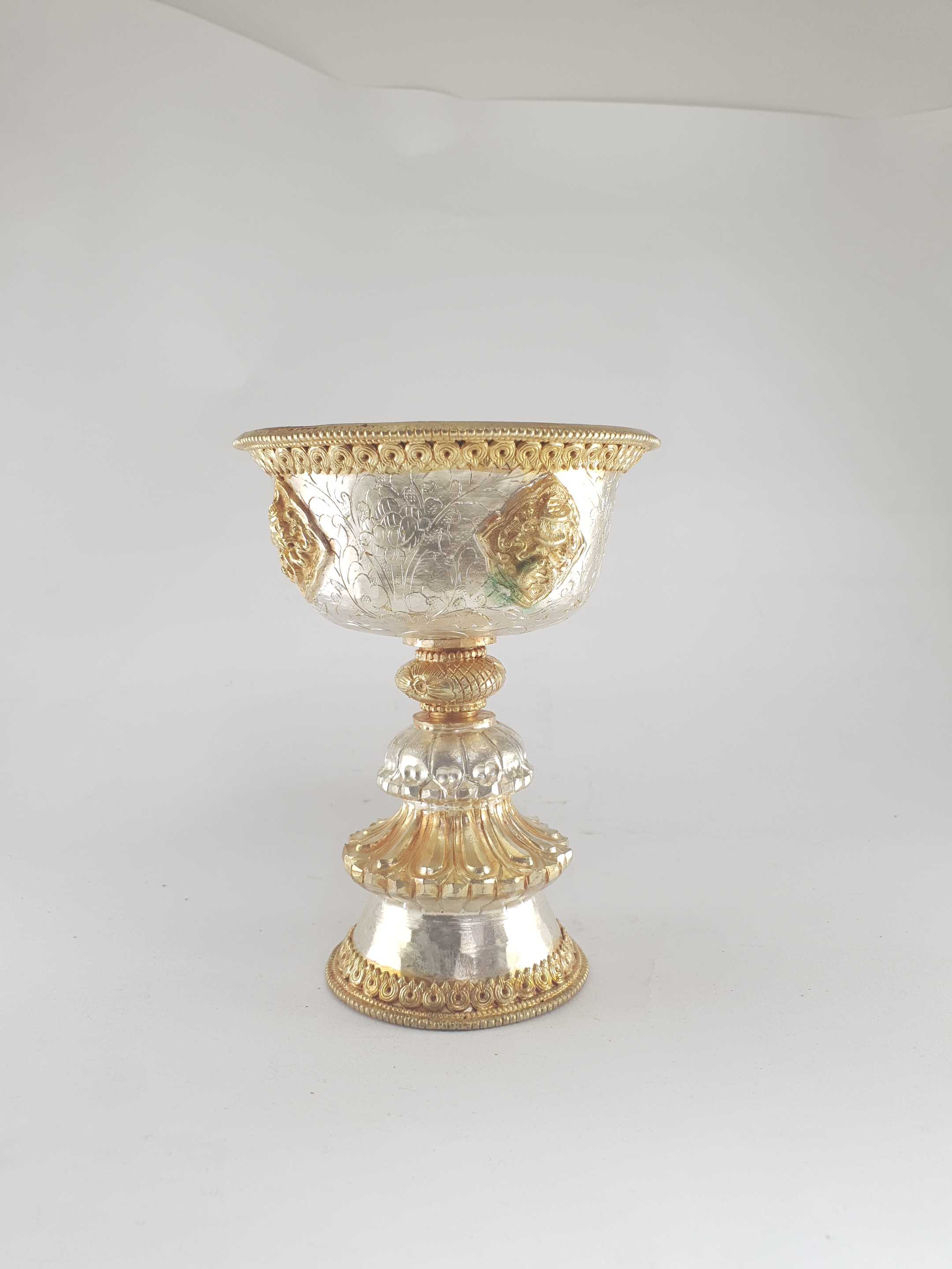 hq, medium Small Copper Butter Lamp, Buddhist Ritual Items, gold And Silver Plated