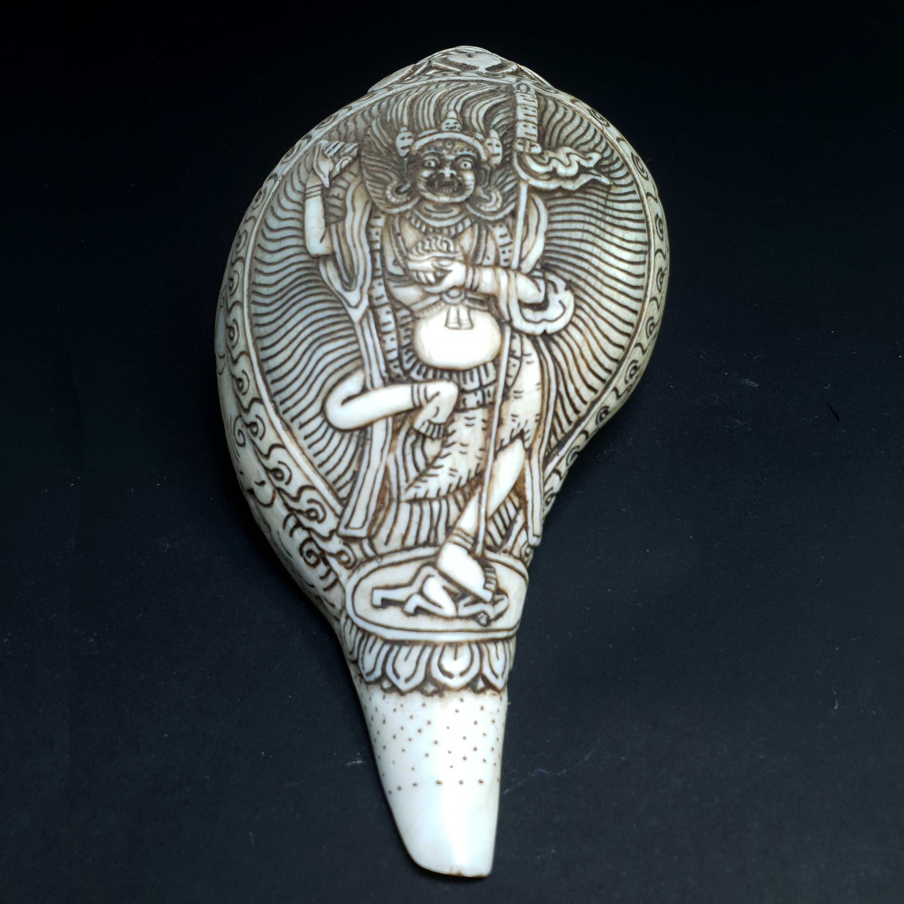 Tibetan Conch Shell With Vajravarahi - Dorje Phagmo Yogini hand Carved