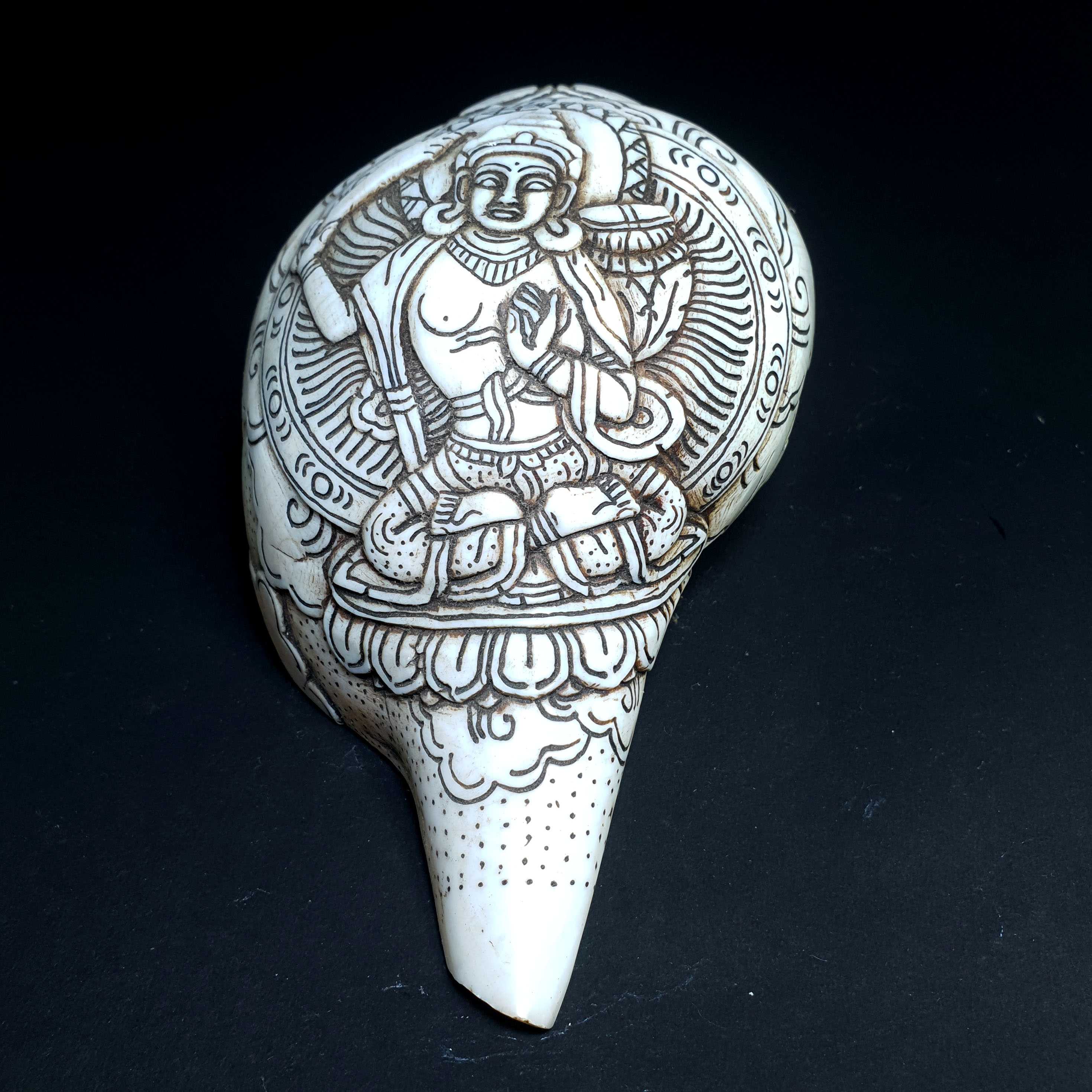 Tibetan Conch Shell With Manjushri hand Carved