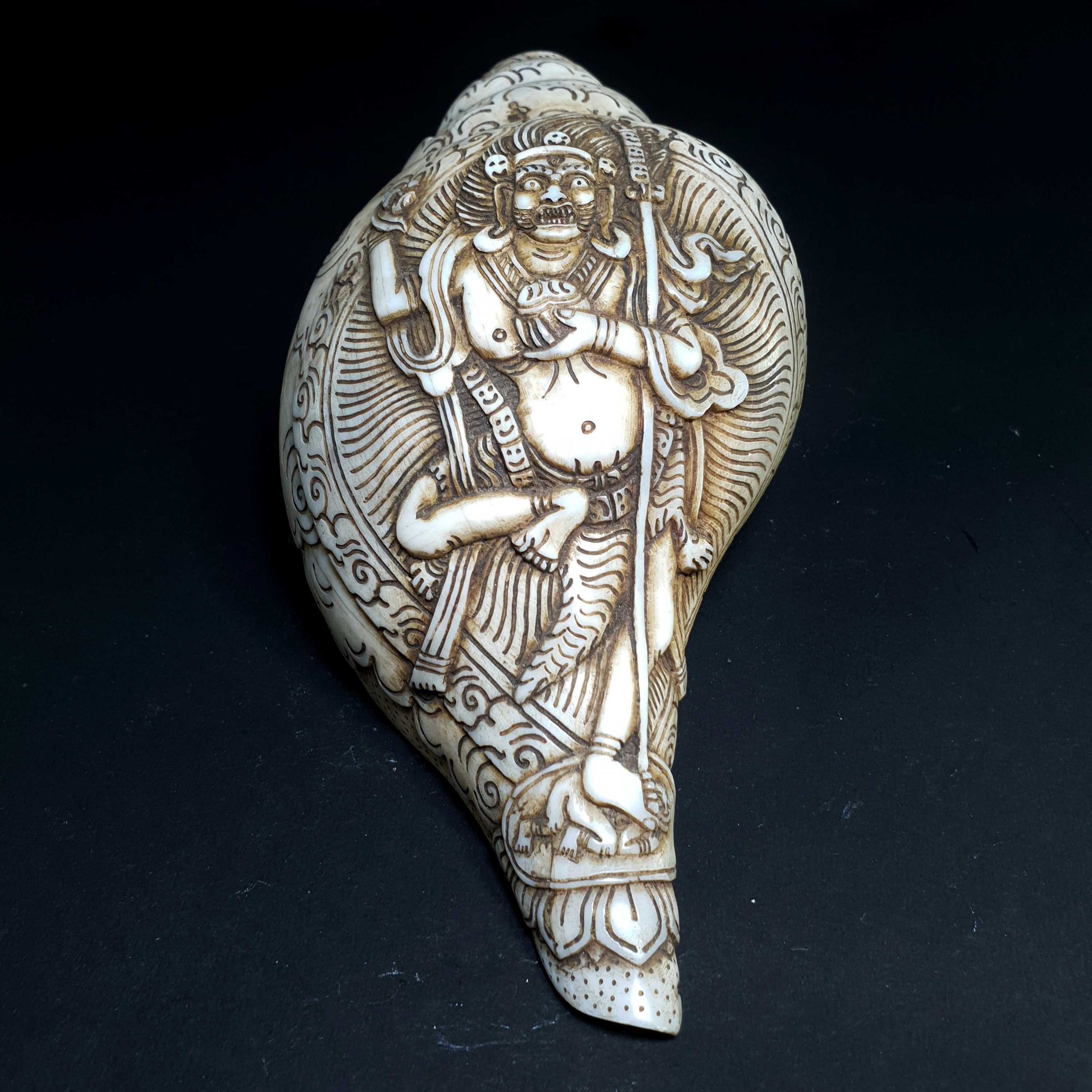 Tibetan Conch Shell With Vajravarahi - Dorje Phagmo Yogini hand Carved