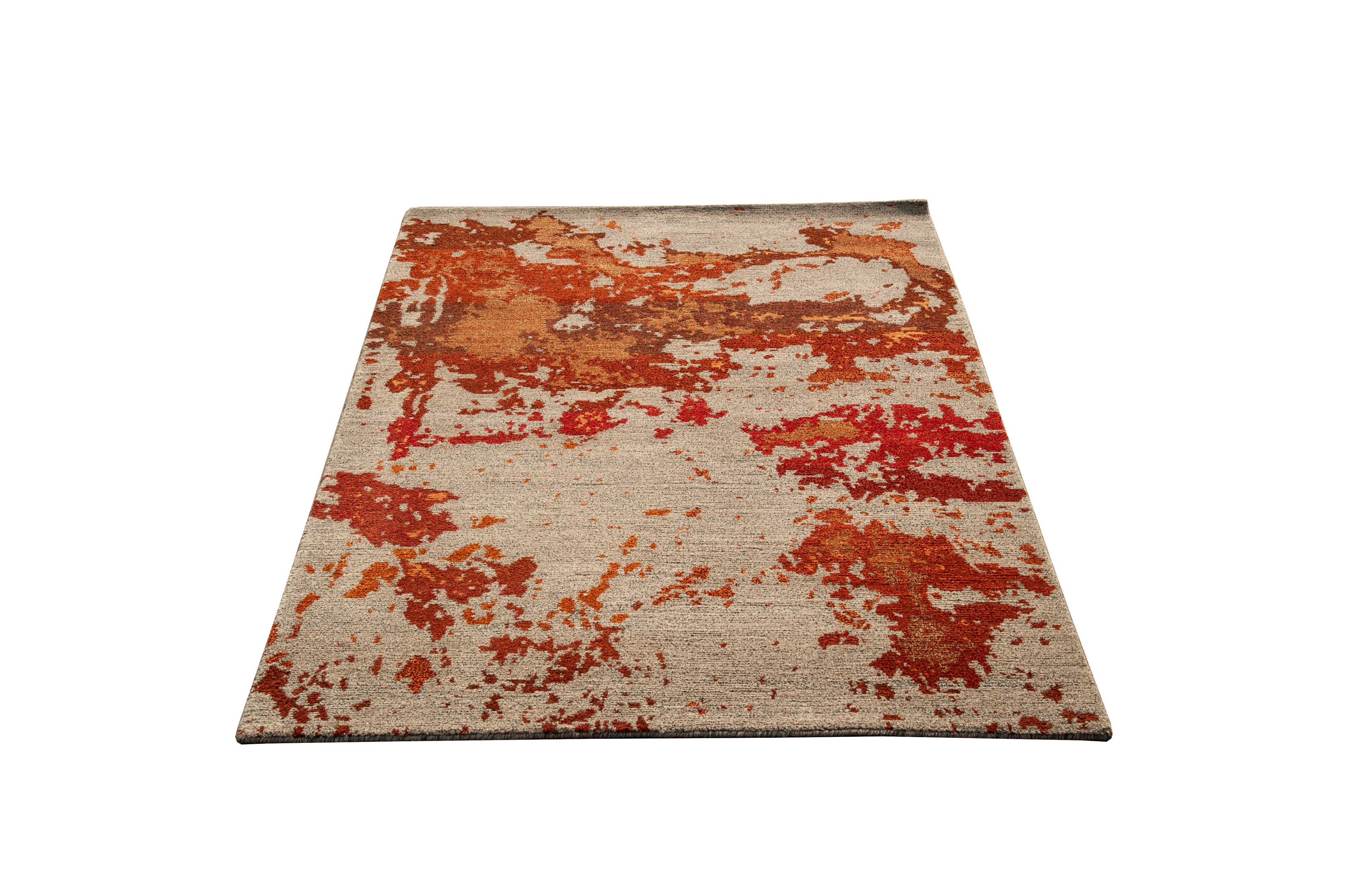Nepali Handmade Woolen Abstract Carpet, 60 Knots, Red And Orange