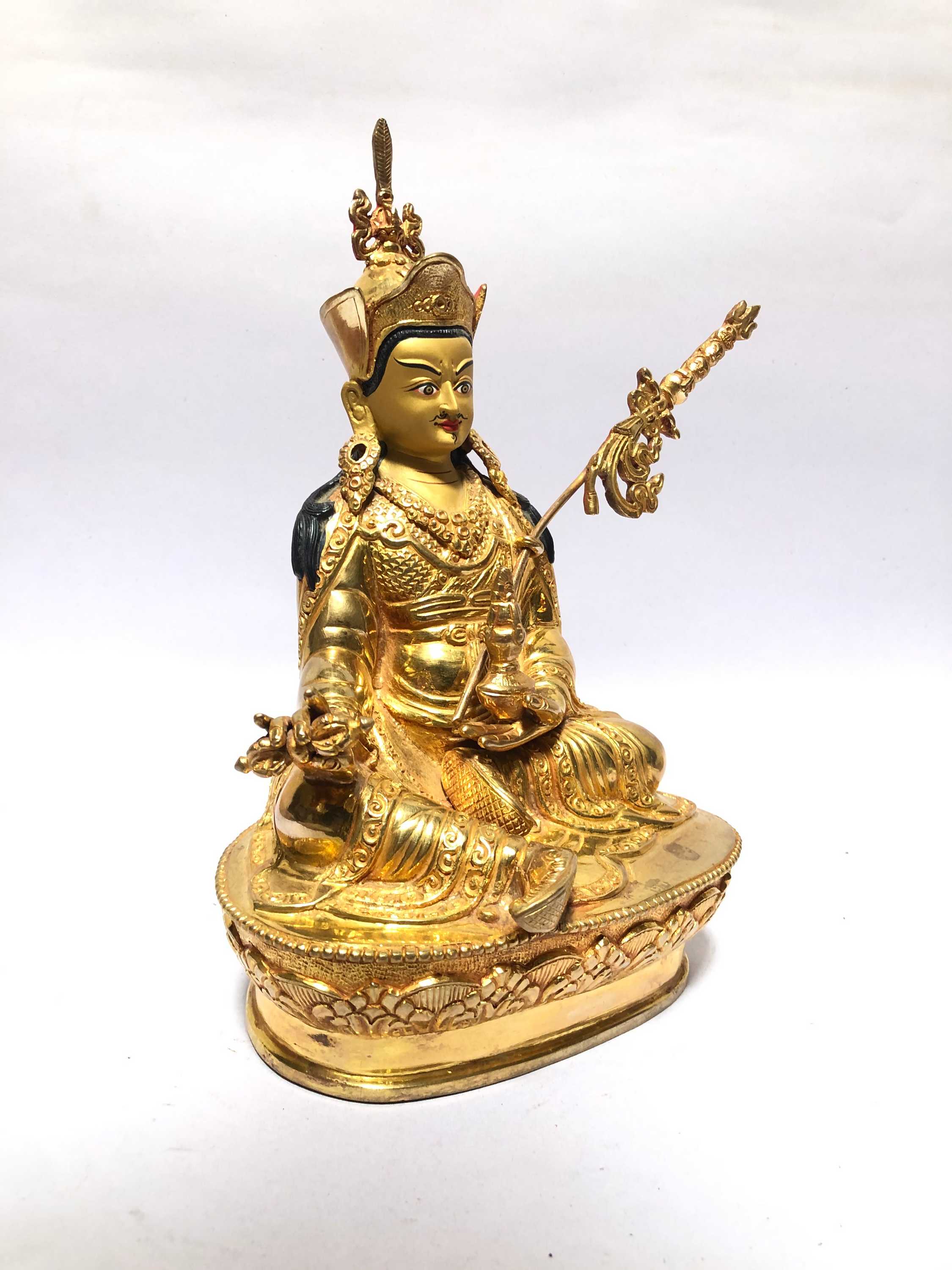 monastery Quality Statue Of Padmasambhava, full Gold Plated, painted Face